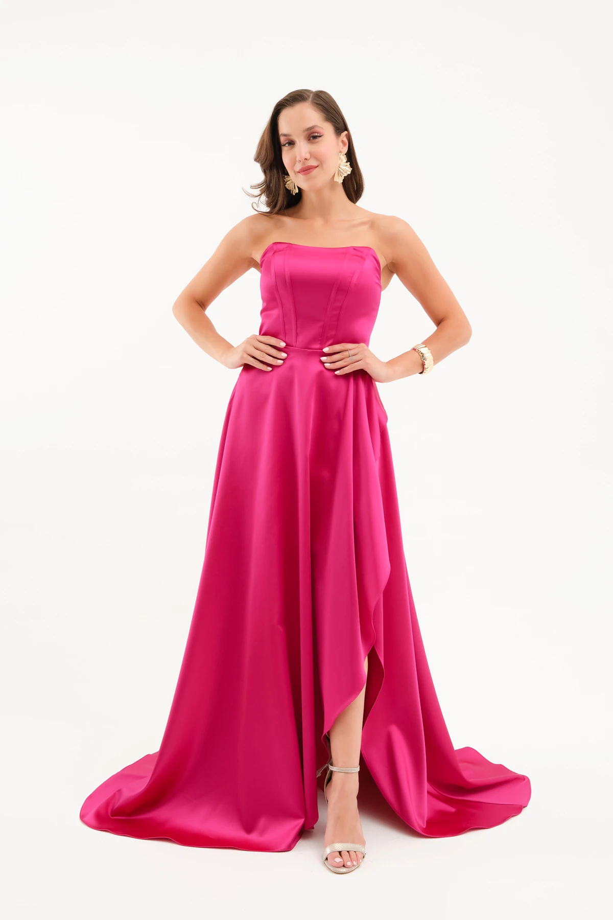 Kadın Straplez Balen Korse Detay Uzun Abiye Elbise