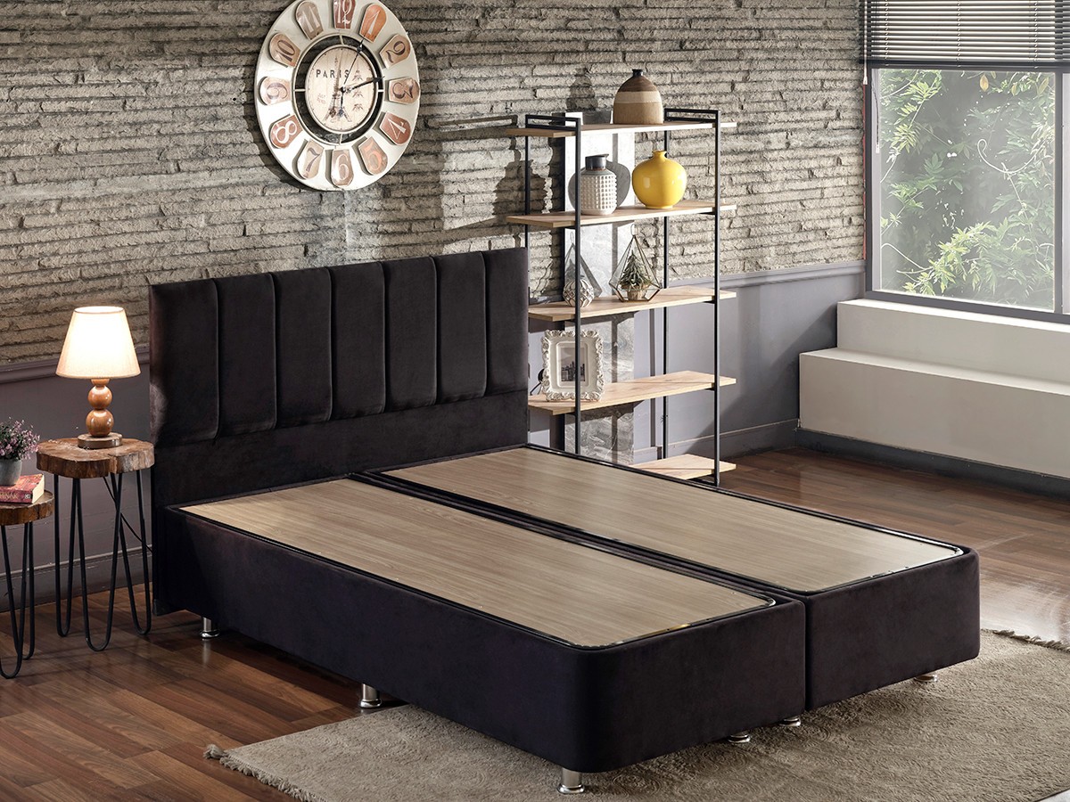 Base de lit double et tête de lit Ela Double - Black (150 x 200)