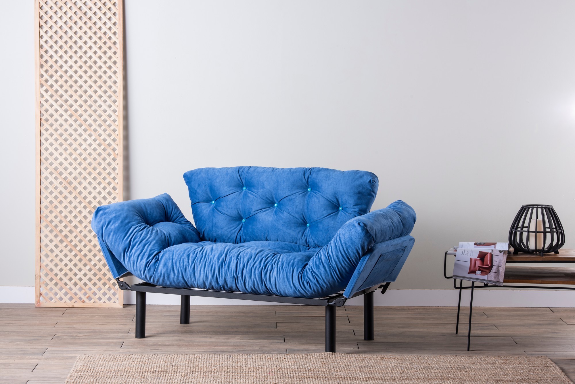 Canapé 2 places transformable en lit tissu Bleu Nitta155 cm