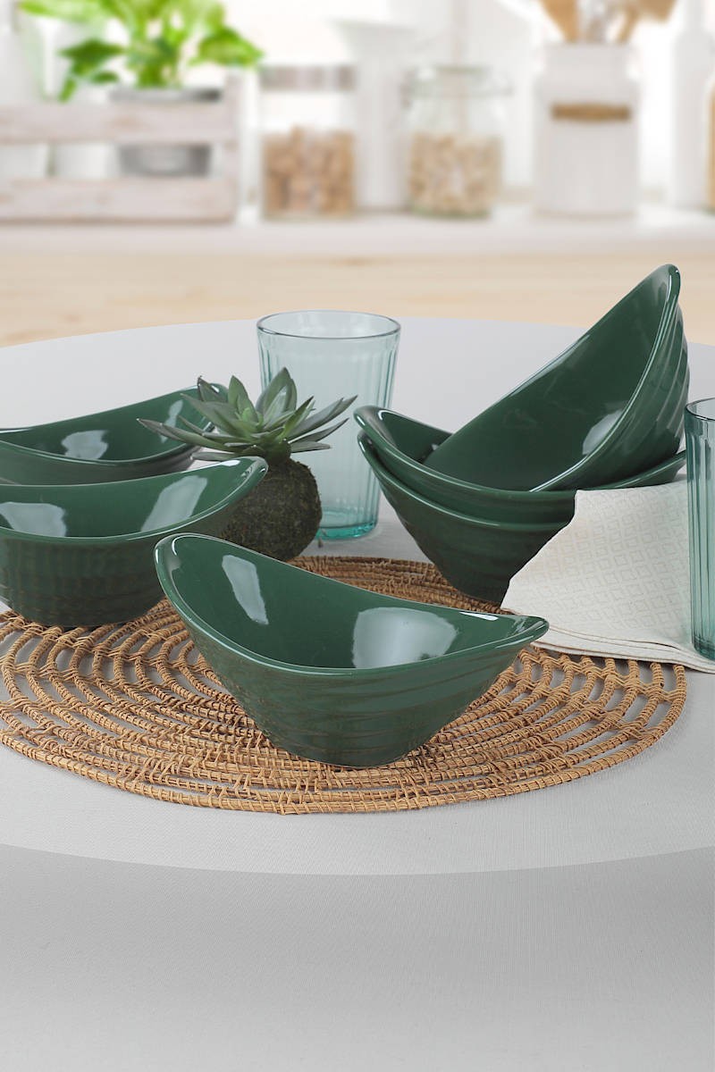 Ceramic Bowl Set (6 Pieces) Gondola Ruby Green Snack 16 Cm 6 Pieces