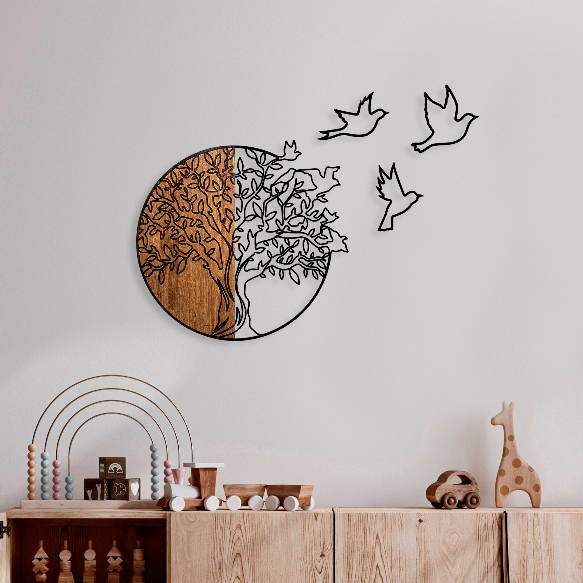 Accessoire mural en bois décoratif Tree And Birds 2