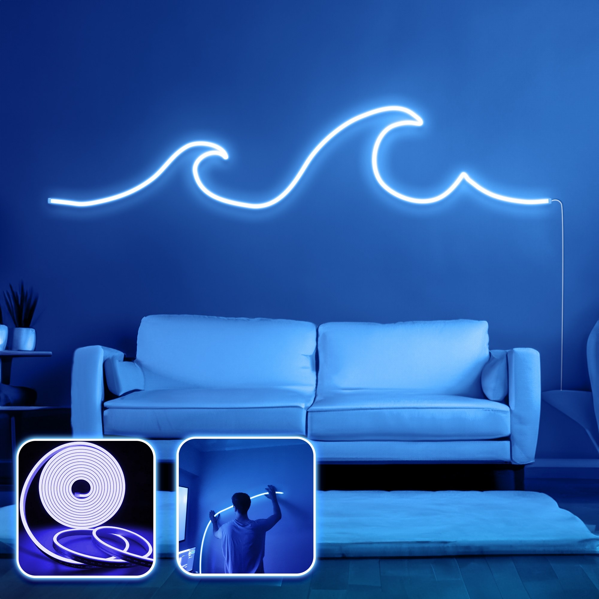 Éclairage LED mural décoratif Wave - Large - Blue