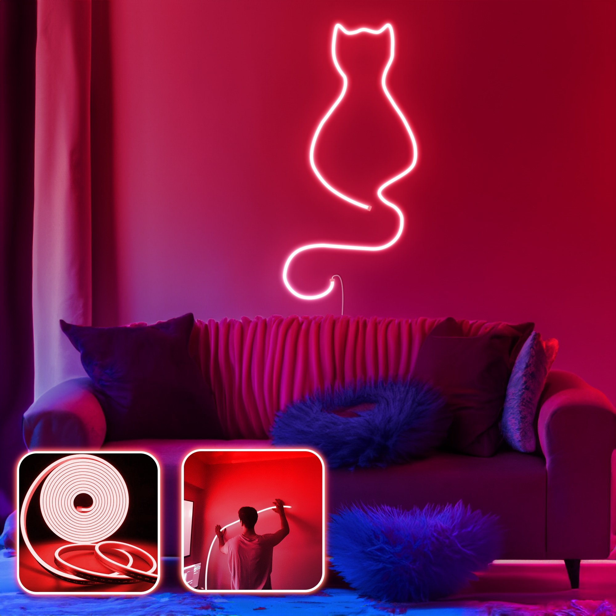 Éclairage LED mural décoratif Daisy the Cat - Medium - Red