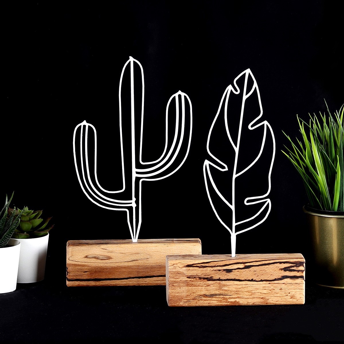 Ensemble d'objets décoratifs (2 pièces) Cactus Feather Mini Set - White