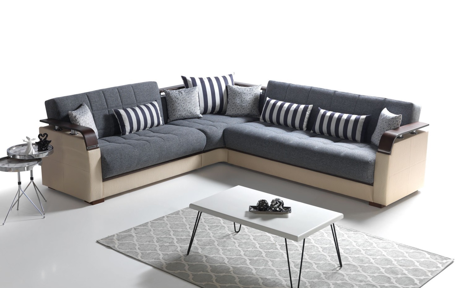 Mina canapé d’angle lit clic-clac avec coffre de rangement gris