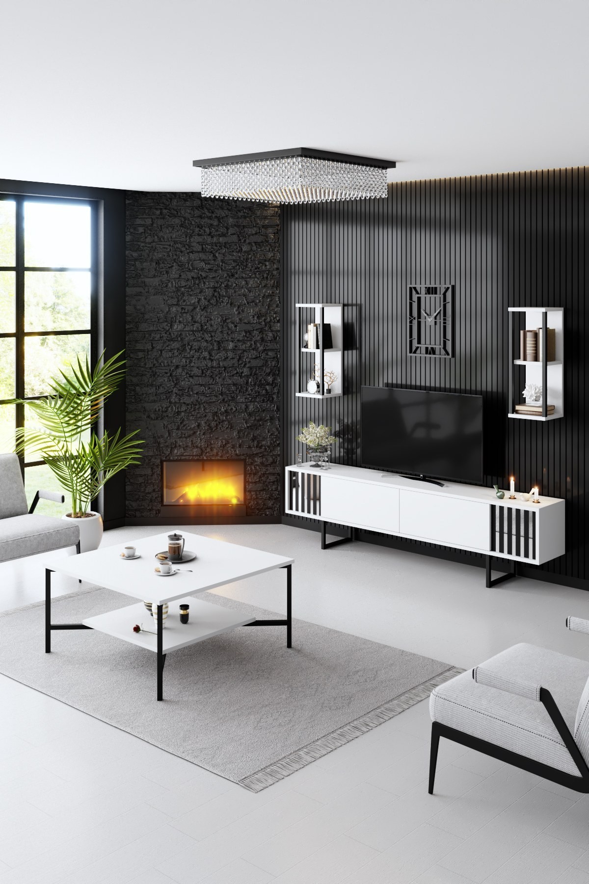 Ensemble de meubles de salon Chrome Line Set - White, Black