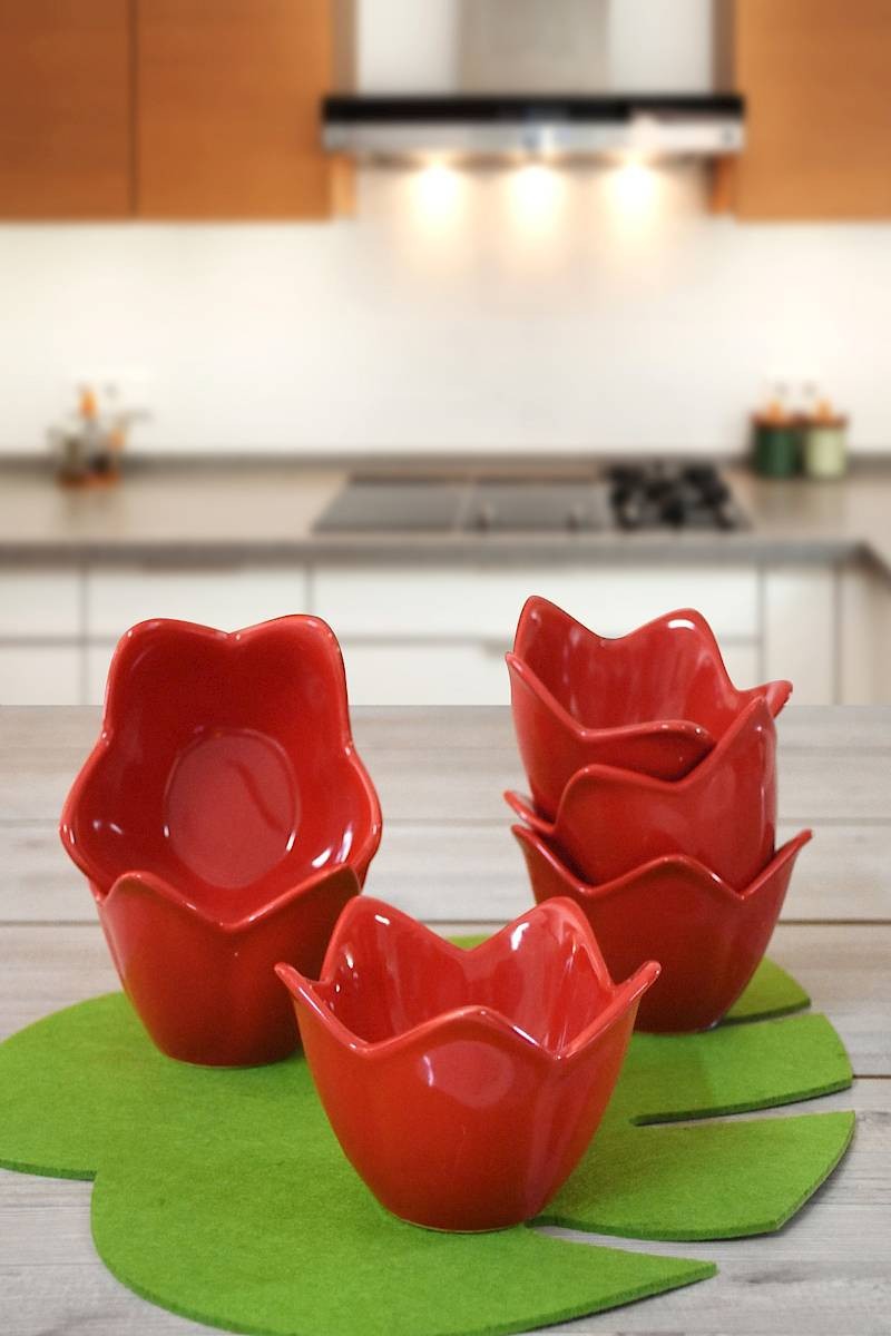 Ceramic Bowl Set (6 Pieces) Red Lily Snack Bowl 12 Cm 6 Pieces