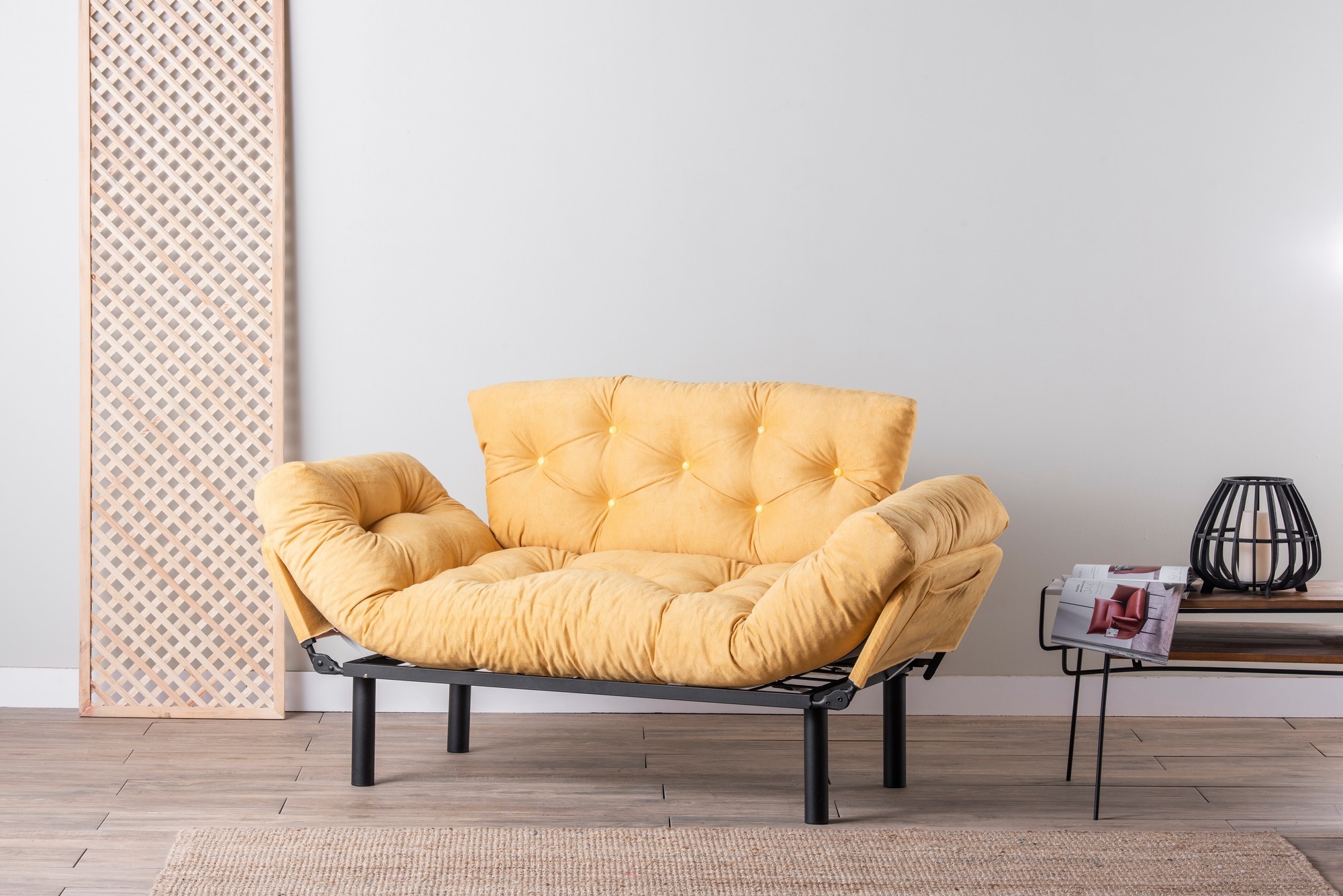 Canapé 2 places transformable en lit tissu Jaune Nitta155 cm