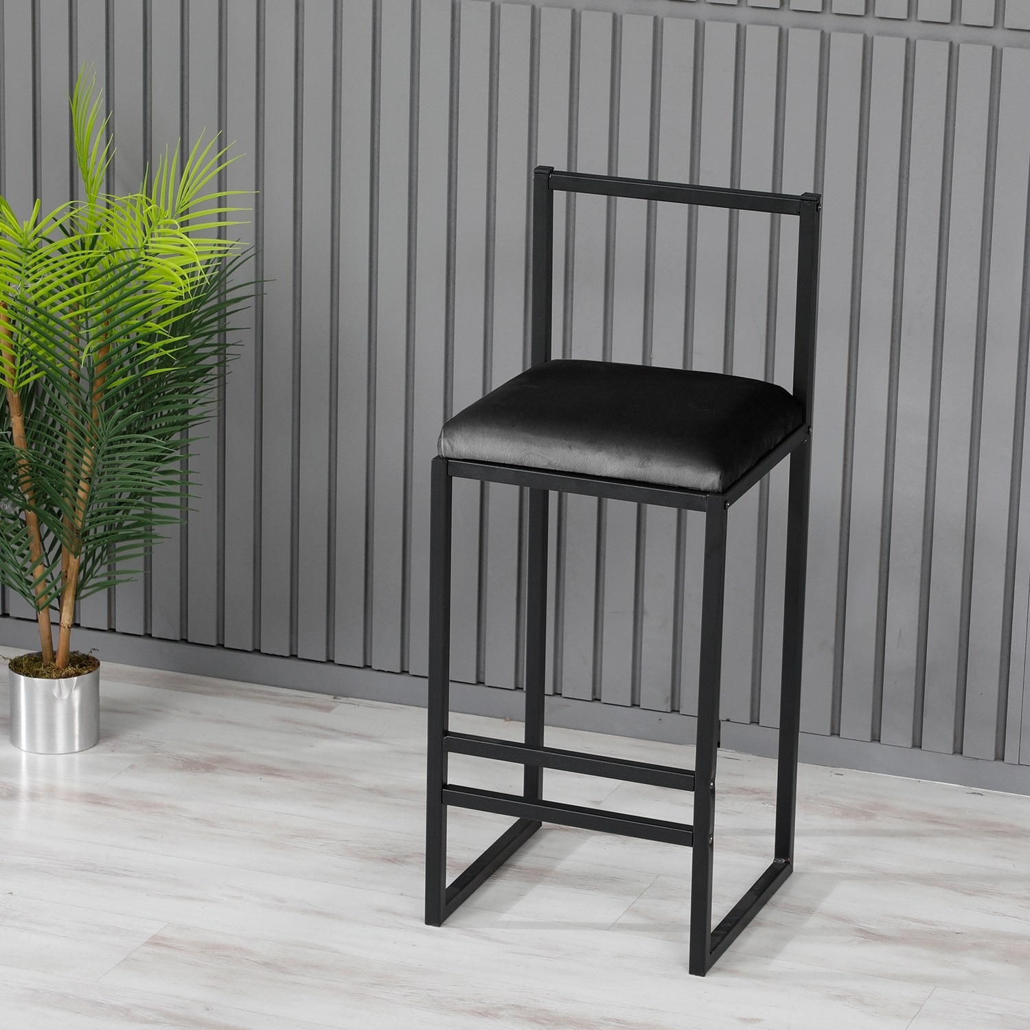 Chaise de bar Koumo H80cm Métal et Velours Noir