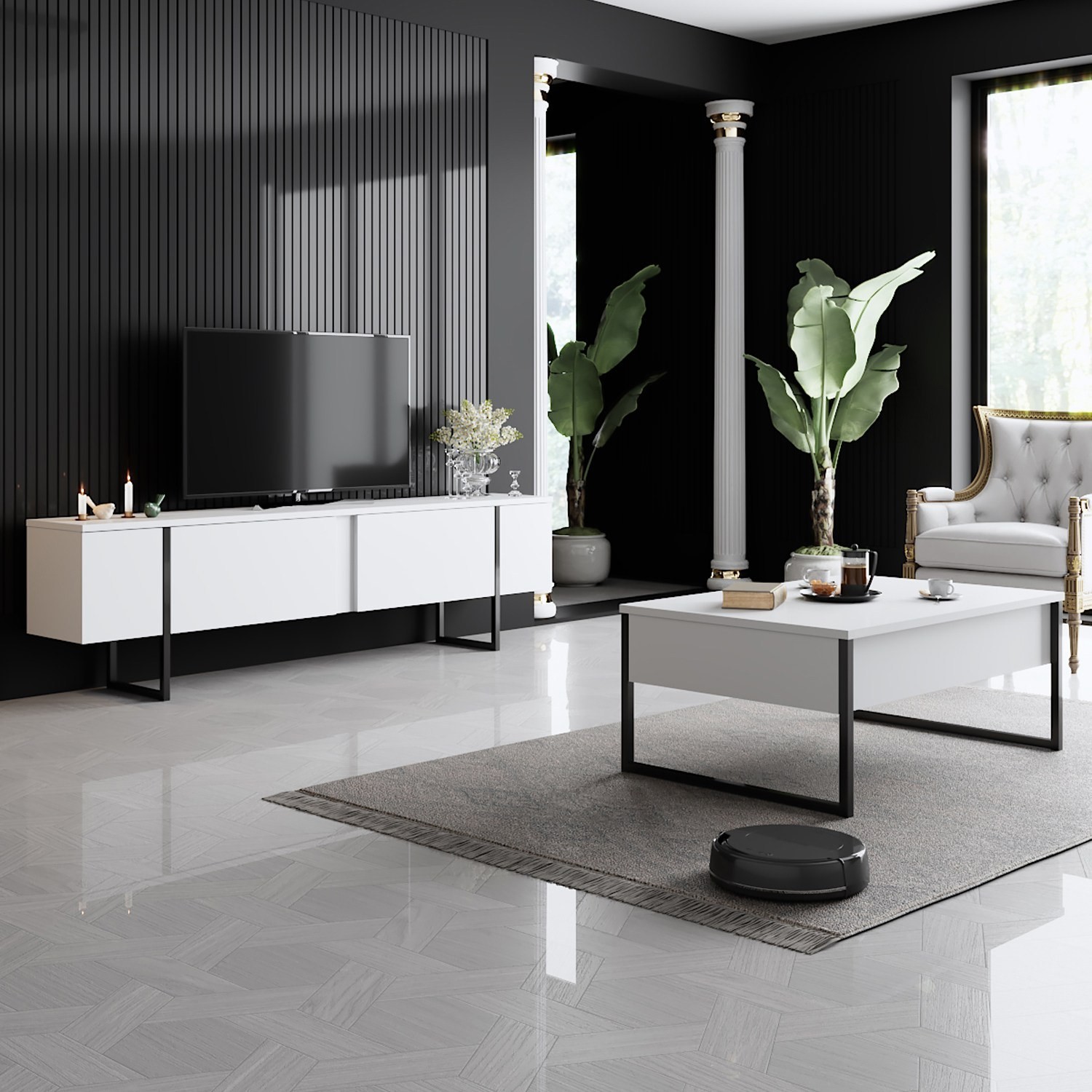Ensemble de meubles de salon Luxe Set - White, Black