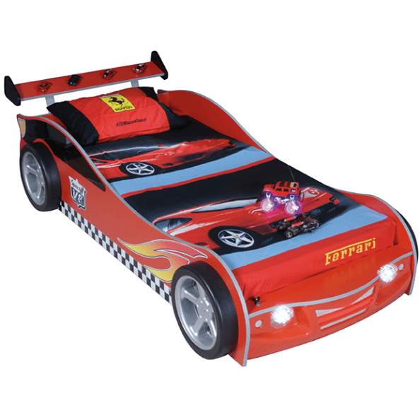 Lit voiture de course enfant rouge avec Leds et phares Sporting Ferrari
