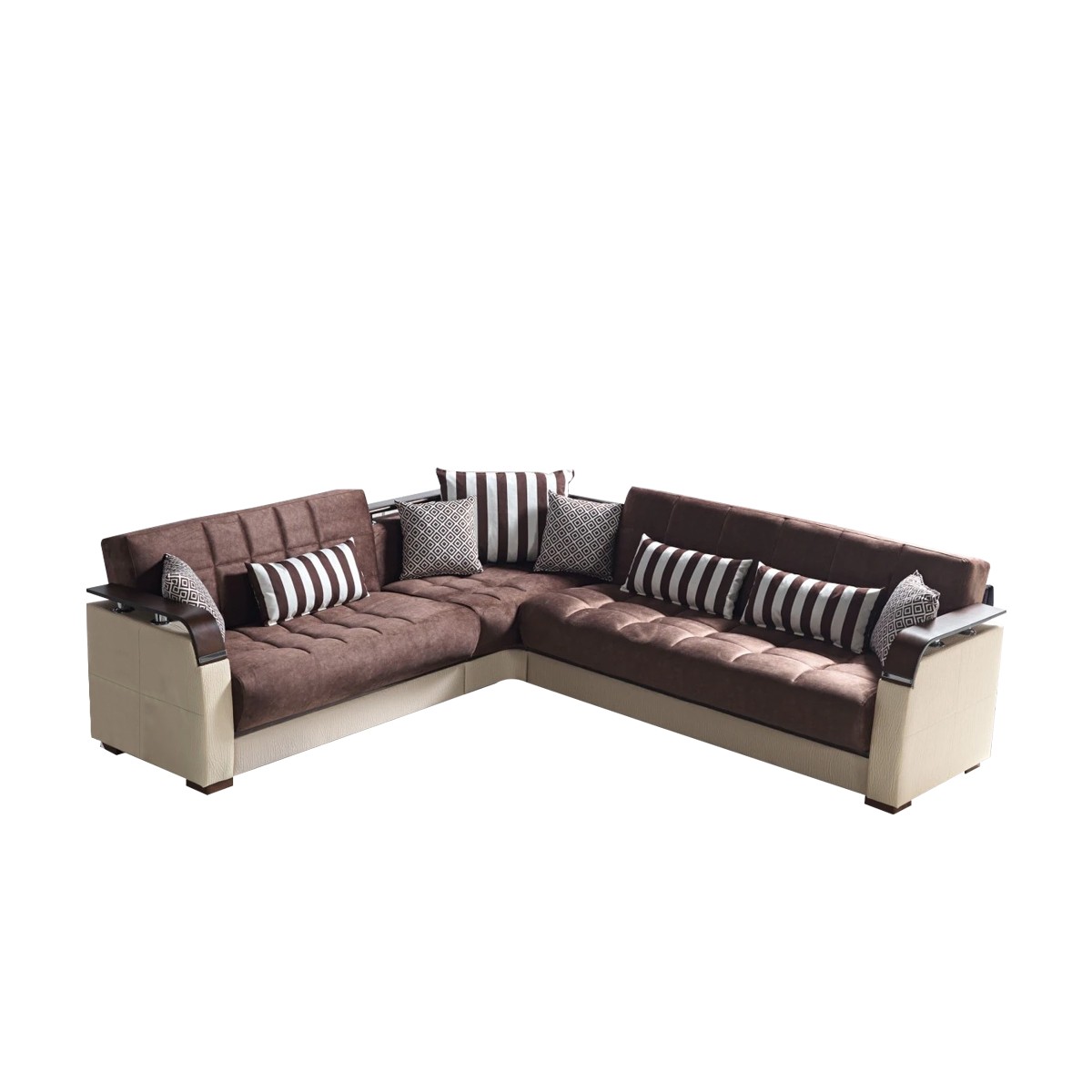 Mina canapé d’angle lit clic-clac avec coffre de rangement marron
