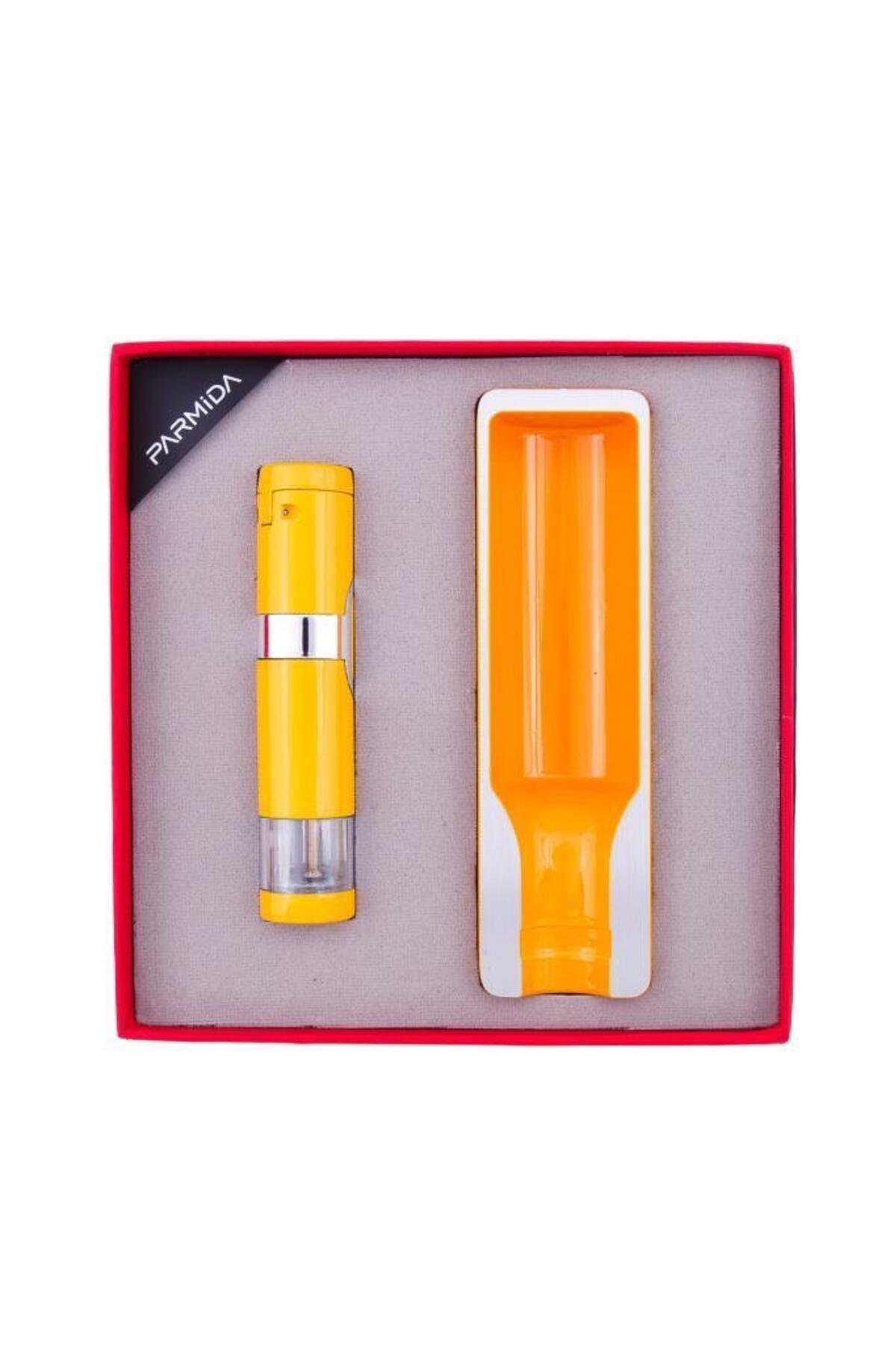 Parmida Tek Torch Çakmak Tekli Küllük İkili Sarı Puro Seti PST0109