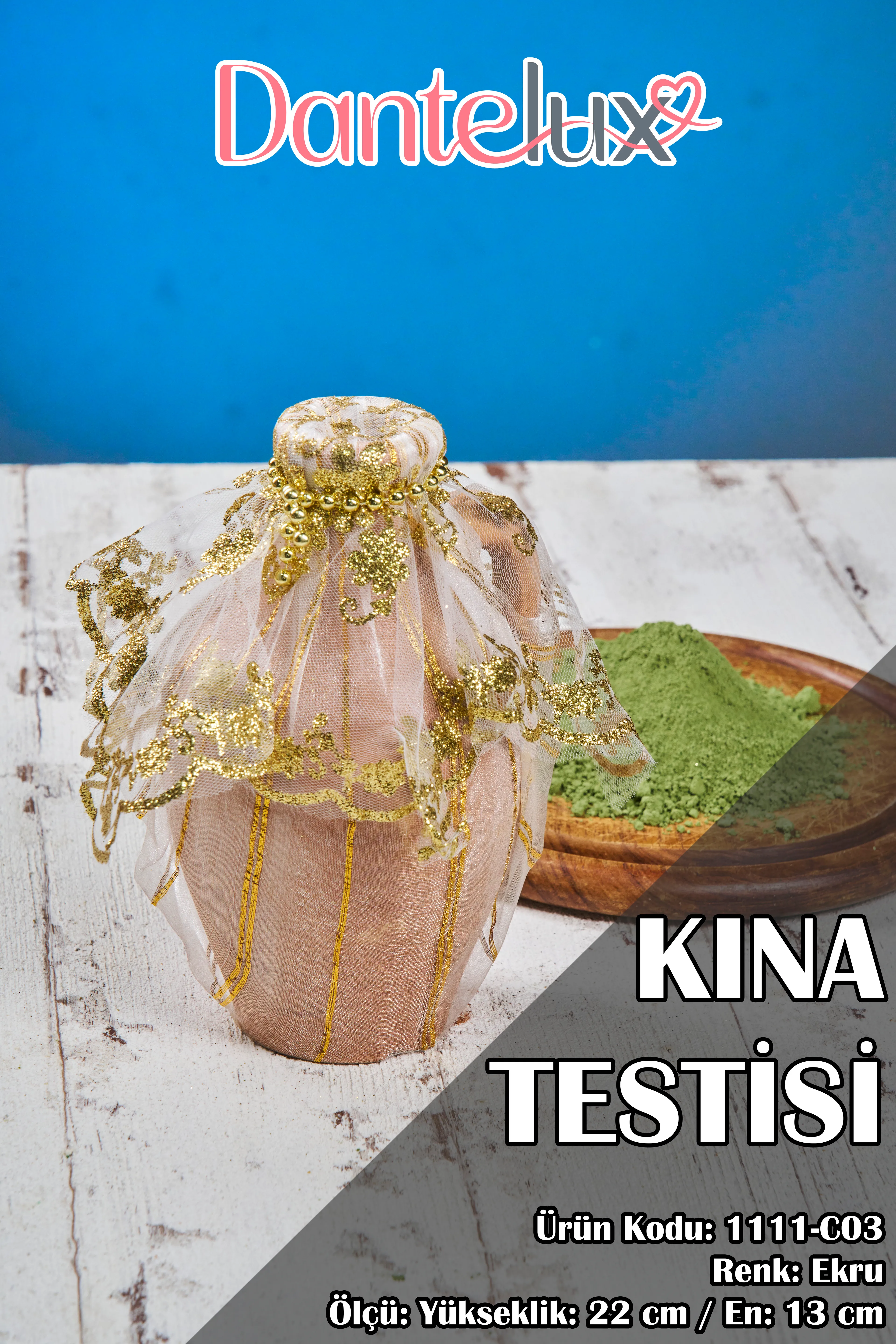 Süslü Kına Testisi (22x13 cm) - KREM