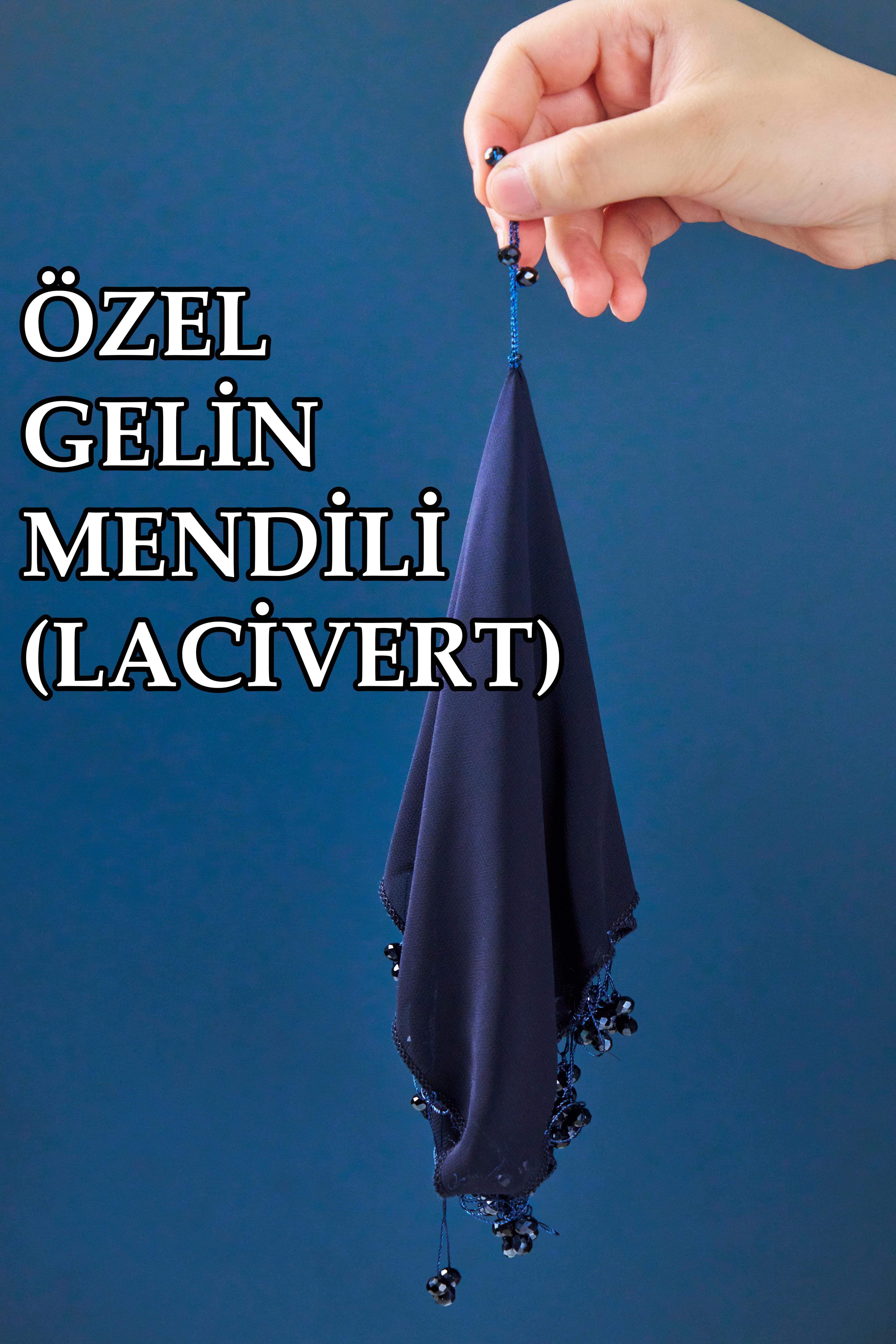 Boncuklu Özel Gelin Mendili (1 Adet) 28x28 cm - LACİVERT