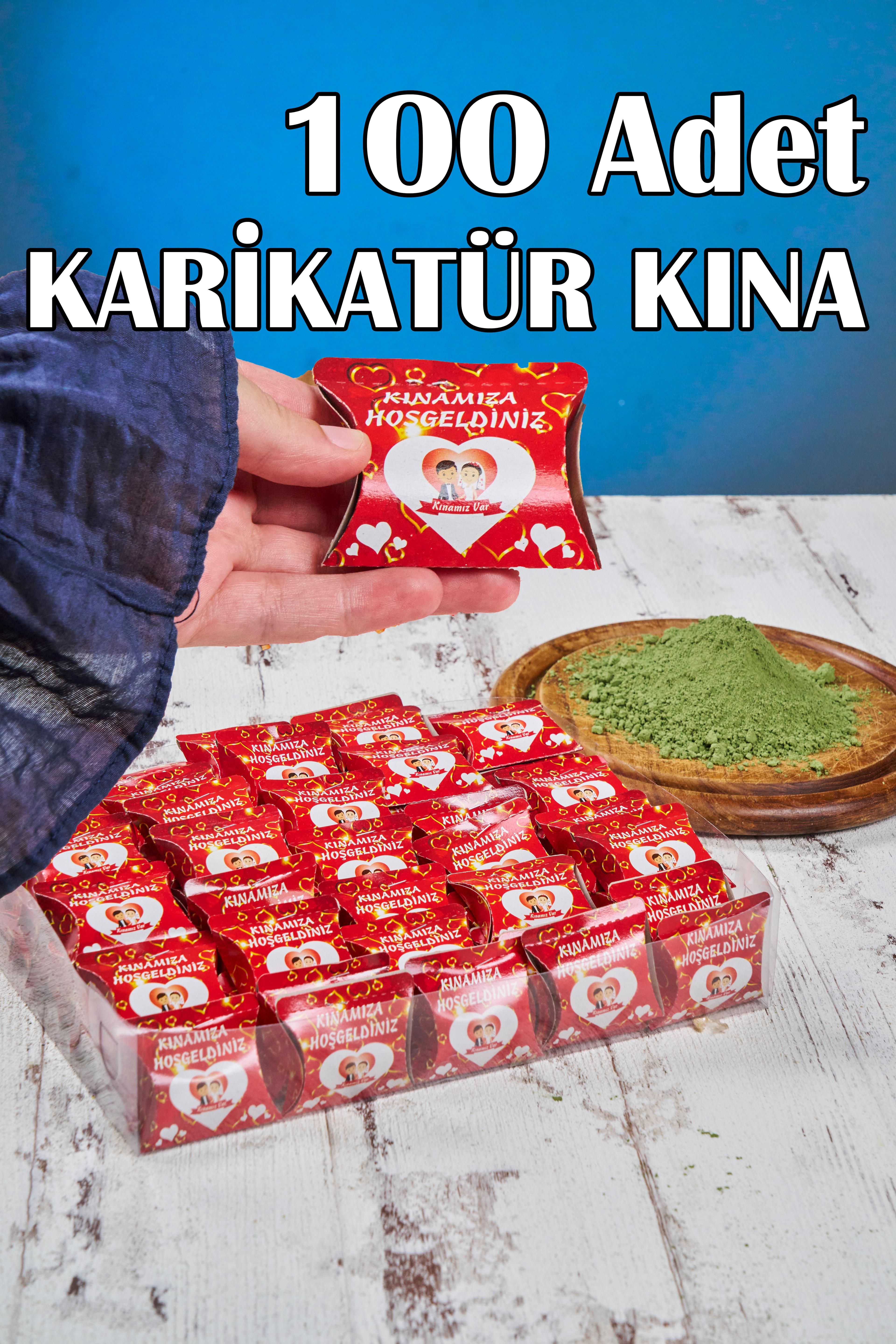 100 Adet Karikatür Kına - Dağıtmalık & Hediyelik Kına - KIRMIZI