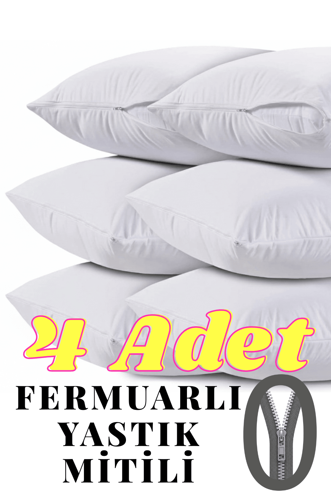 4 Adet Fermuarlı Yastık Mitili (Beyaz)