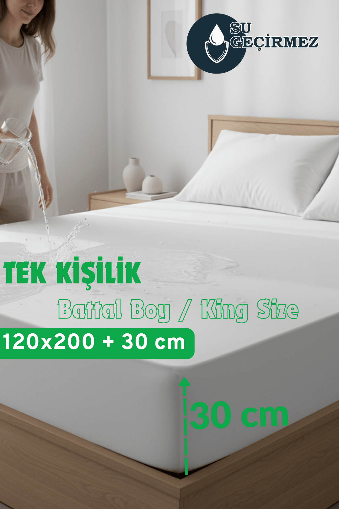 Sıvı Geçirmez Fitted Alez - Beyaz - Tek Kişilik Battal
