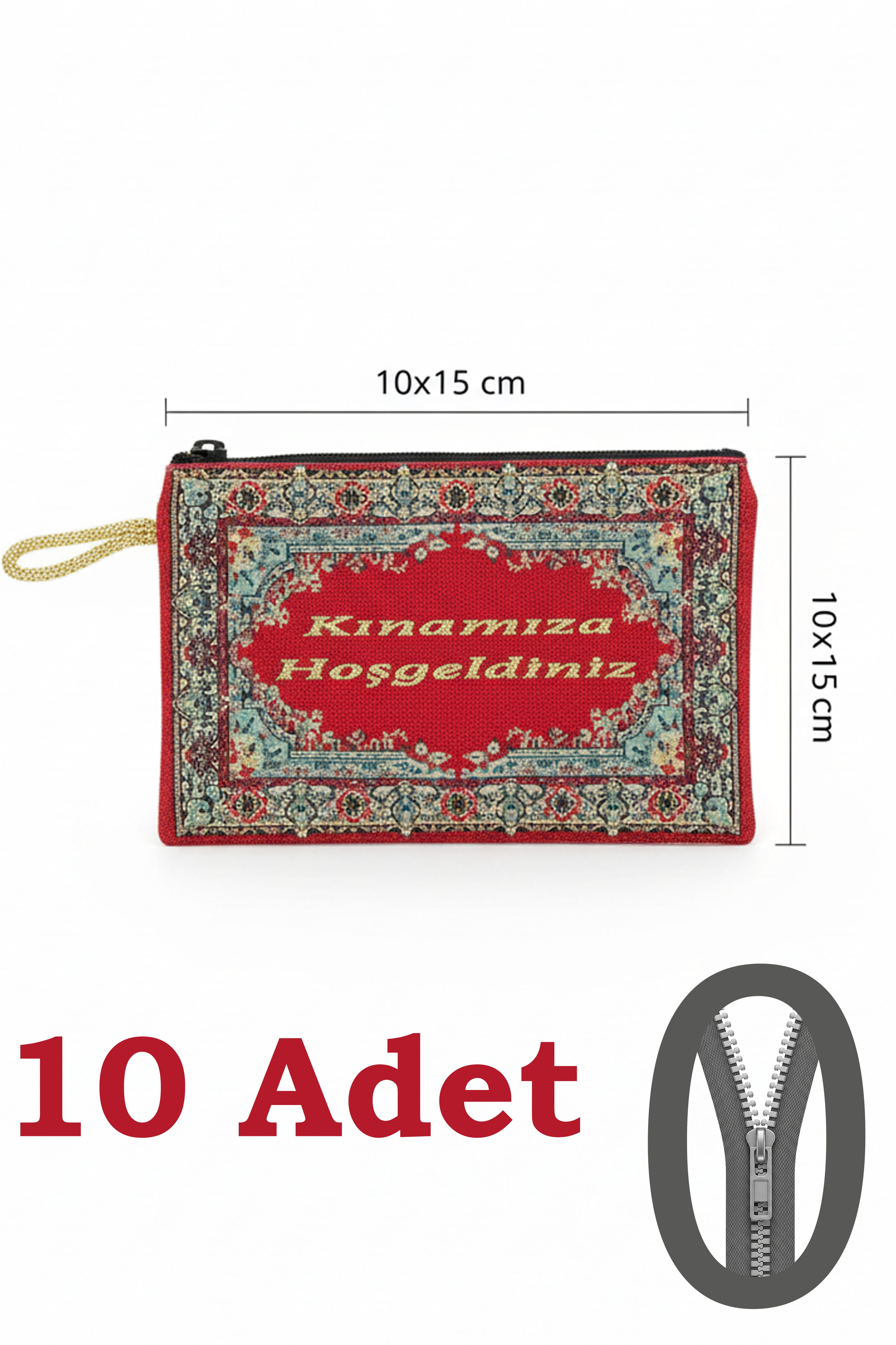 10 Adet Kına Geceleri İçin Özel Hediyelik Fermuarlı Cüzdan (10x15 cm)
