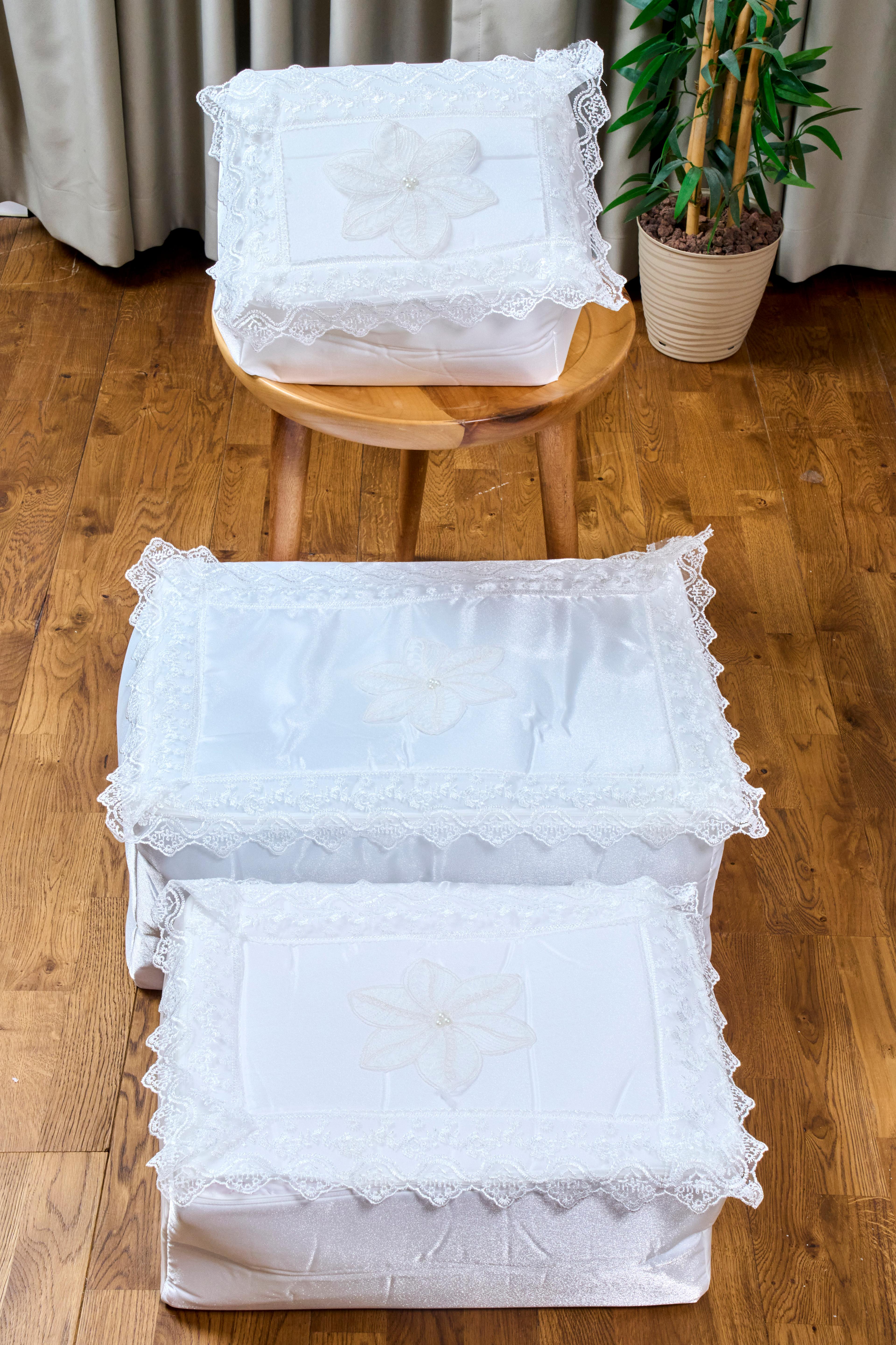 Saten Dantelli Hurç Bohça Seti (3'Lü Set)