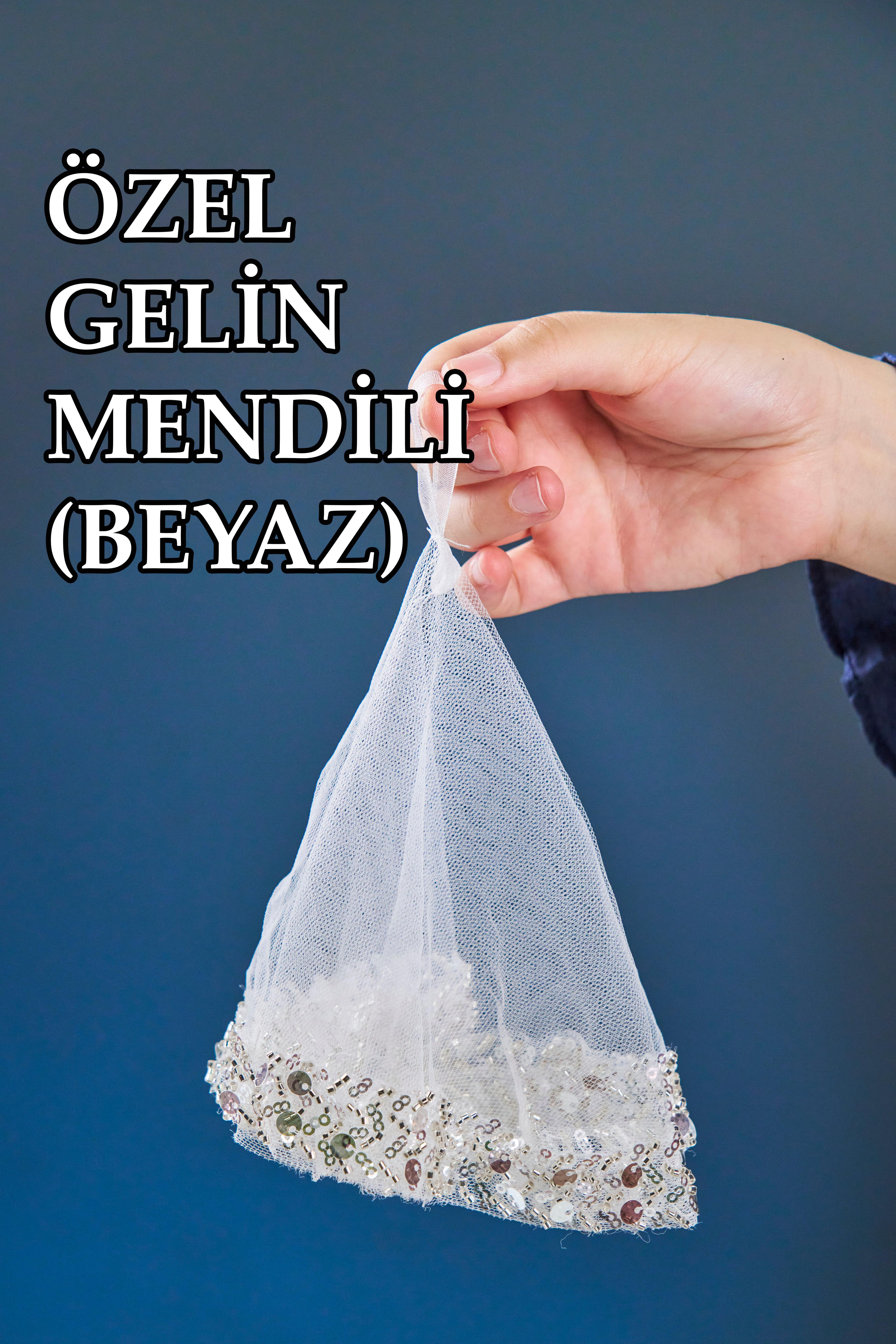 Şerit Pullu Özel Gelin Mendili (1 Adet) - BEYAZ