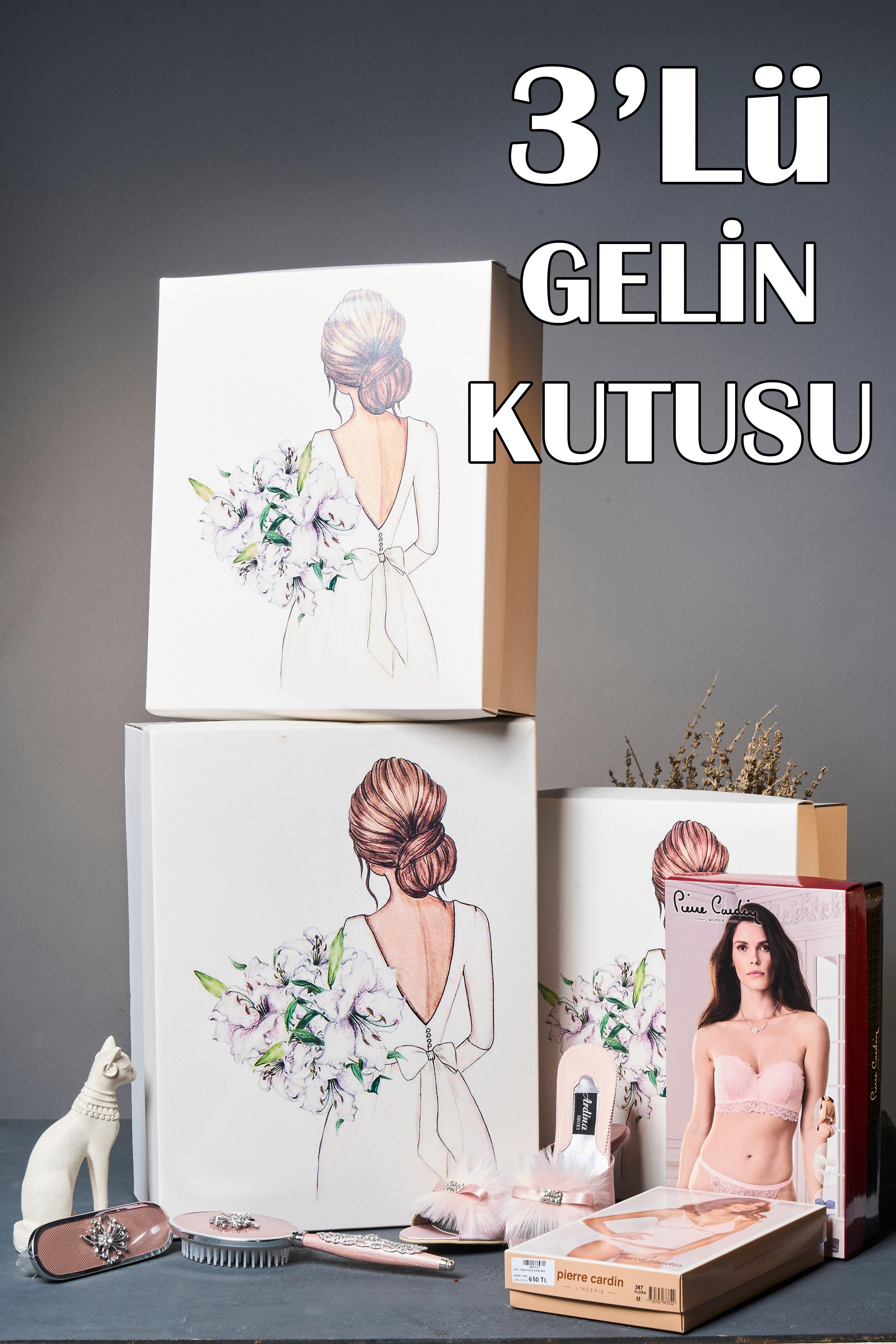 Gelin Figürlü 3'Lü Gelin Kutusu - 3'Lü Set