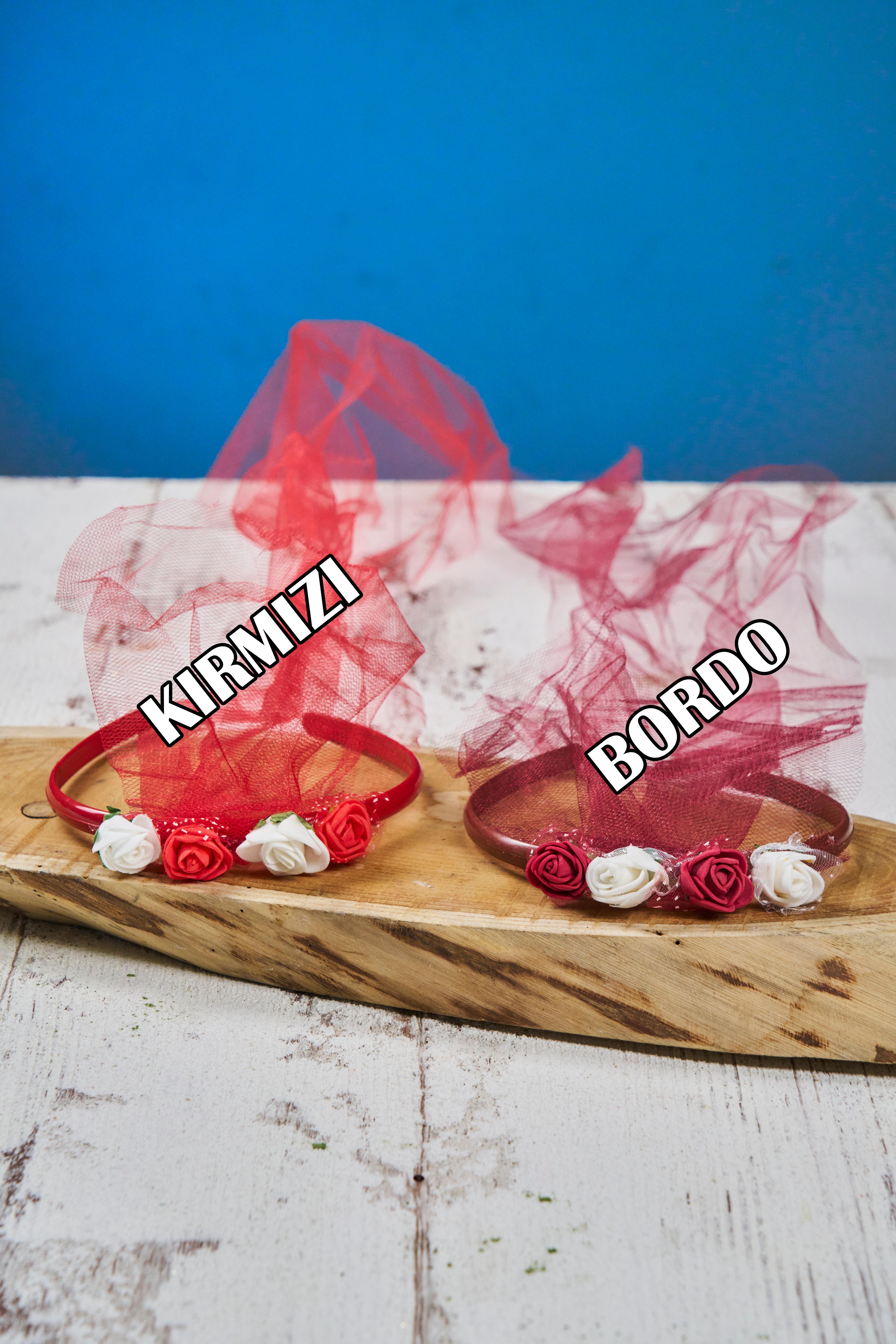 10 Adet Çiçekli Nedime Tacı - BORDO
