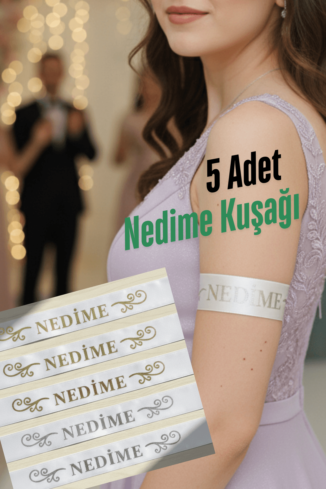 5 Adet Saten Nedime Kol Kuşağı (50x3 cm)