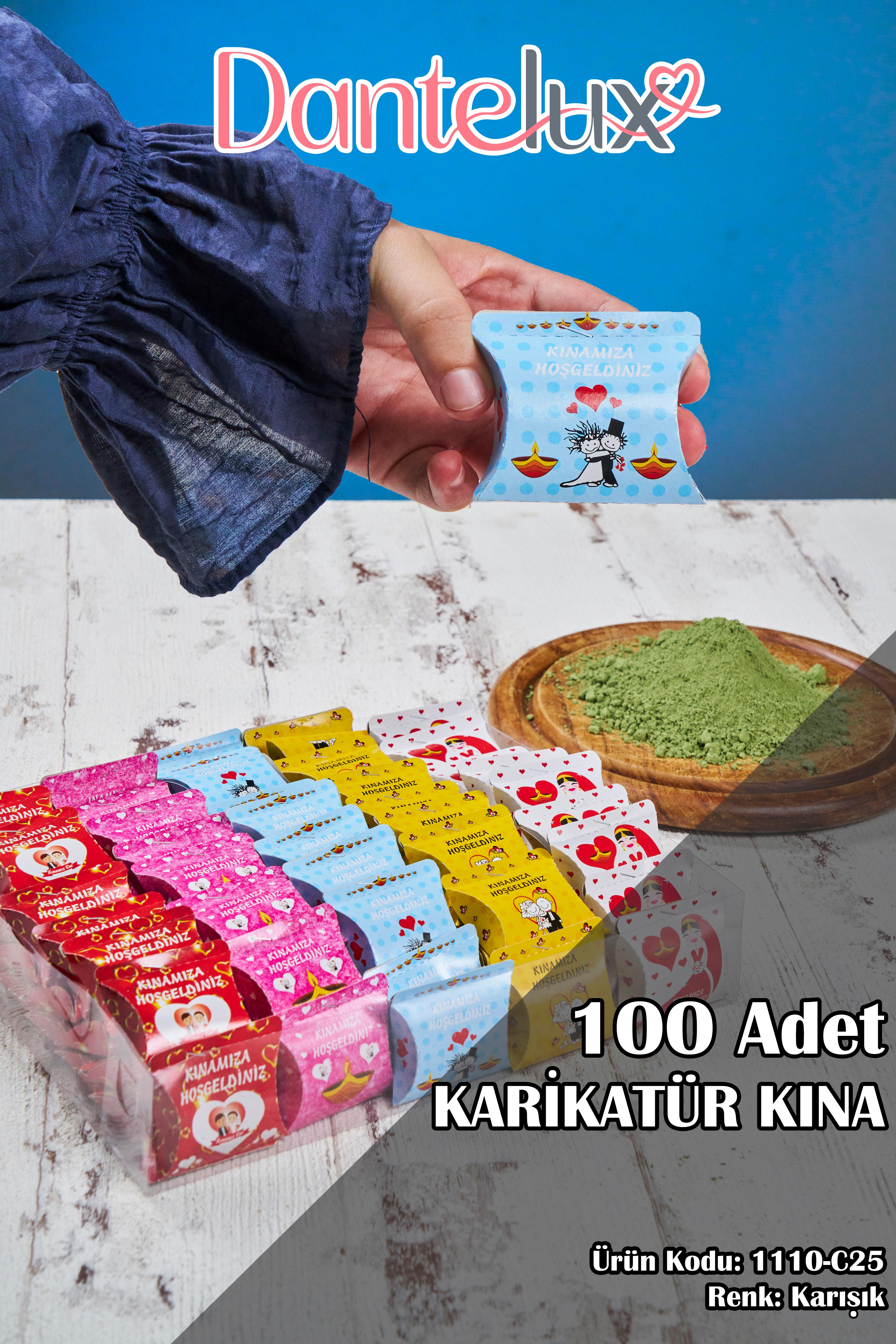 100 Adet Karikatür Kına - Dağıtmalık & Hediyelik Kına - KARIŞIK RENK
