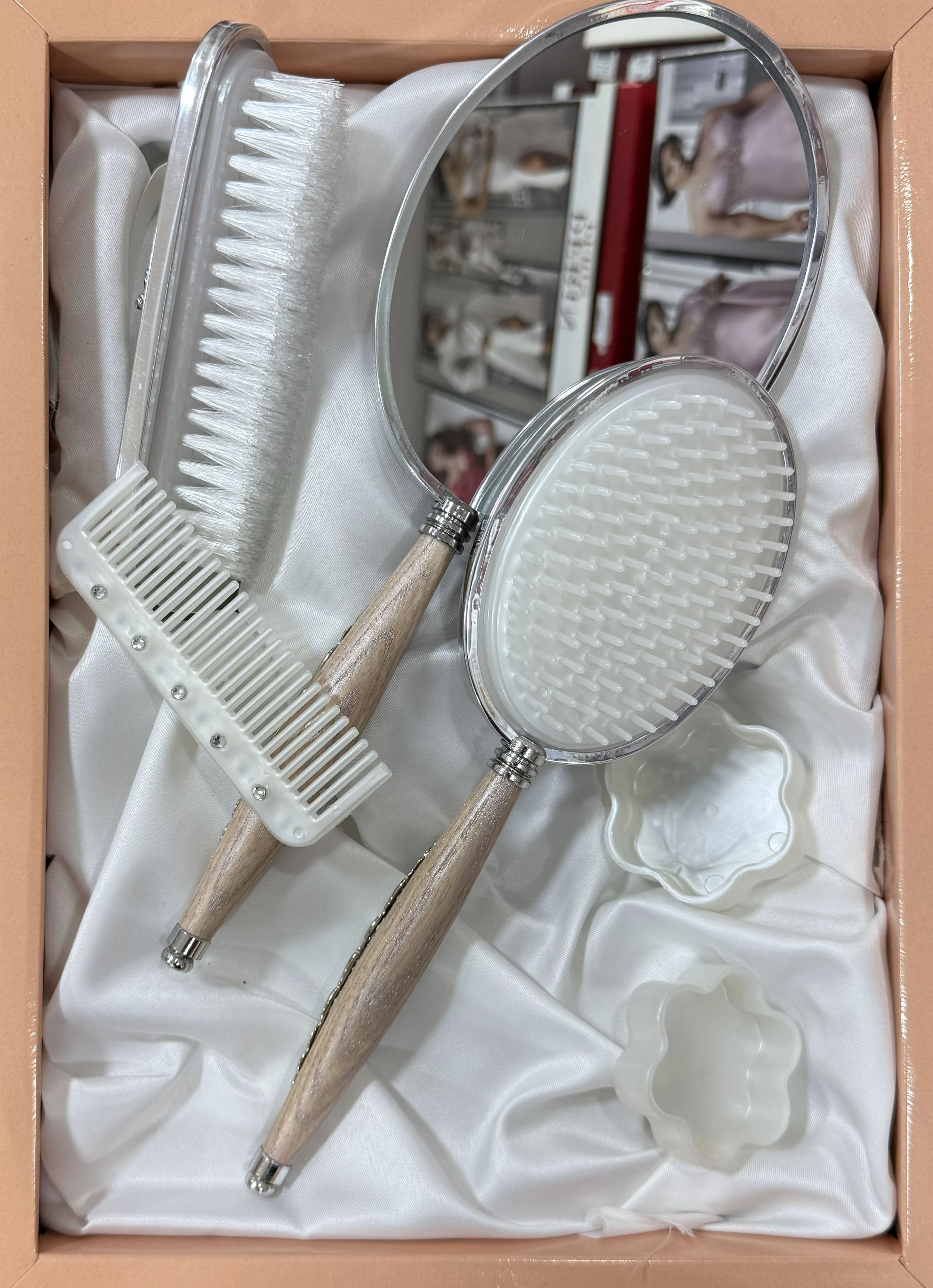 5 Parça Ayna & Tarak Seti - Ahşap Saplı Çeyizlik Tuvalet Takımı