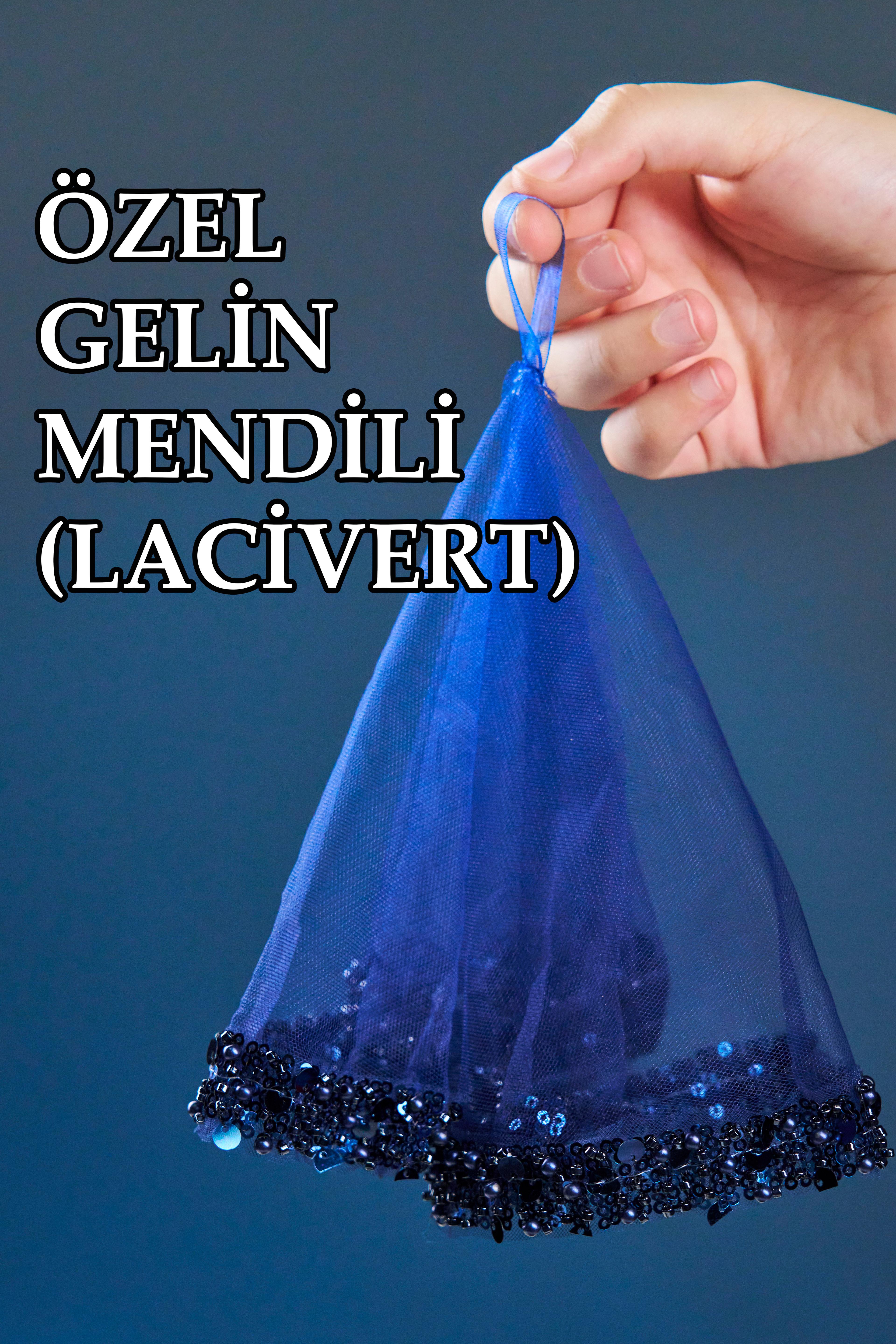 Şerit Pullu Özel Gelin Mendili (1 Adet) - LACİVERT