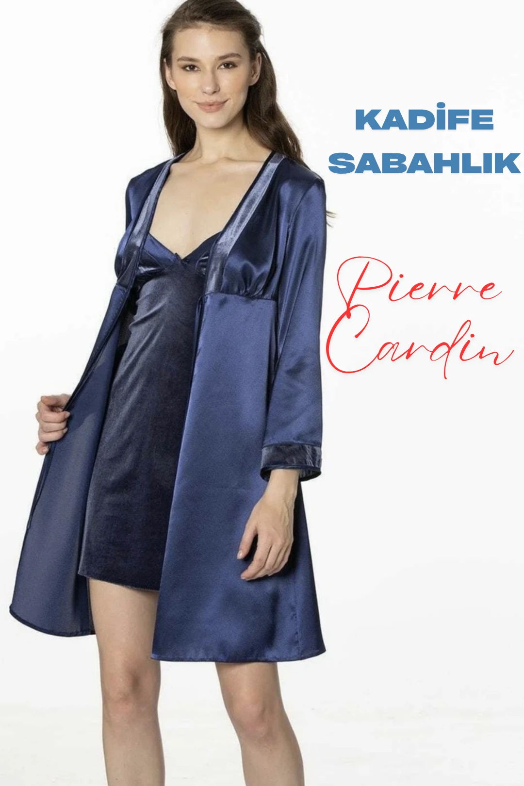 4040 Kadife Sabahlık & Gecelik 2'Li Set - LACİVERT