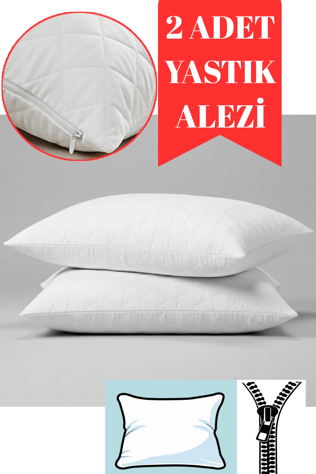 2 Adet Fermuarlı Kapitone Yastık Alezi (50x70 cm)
