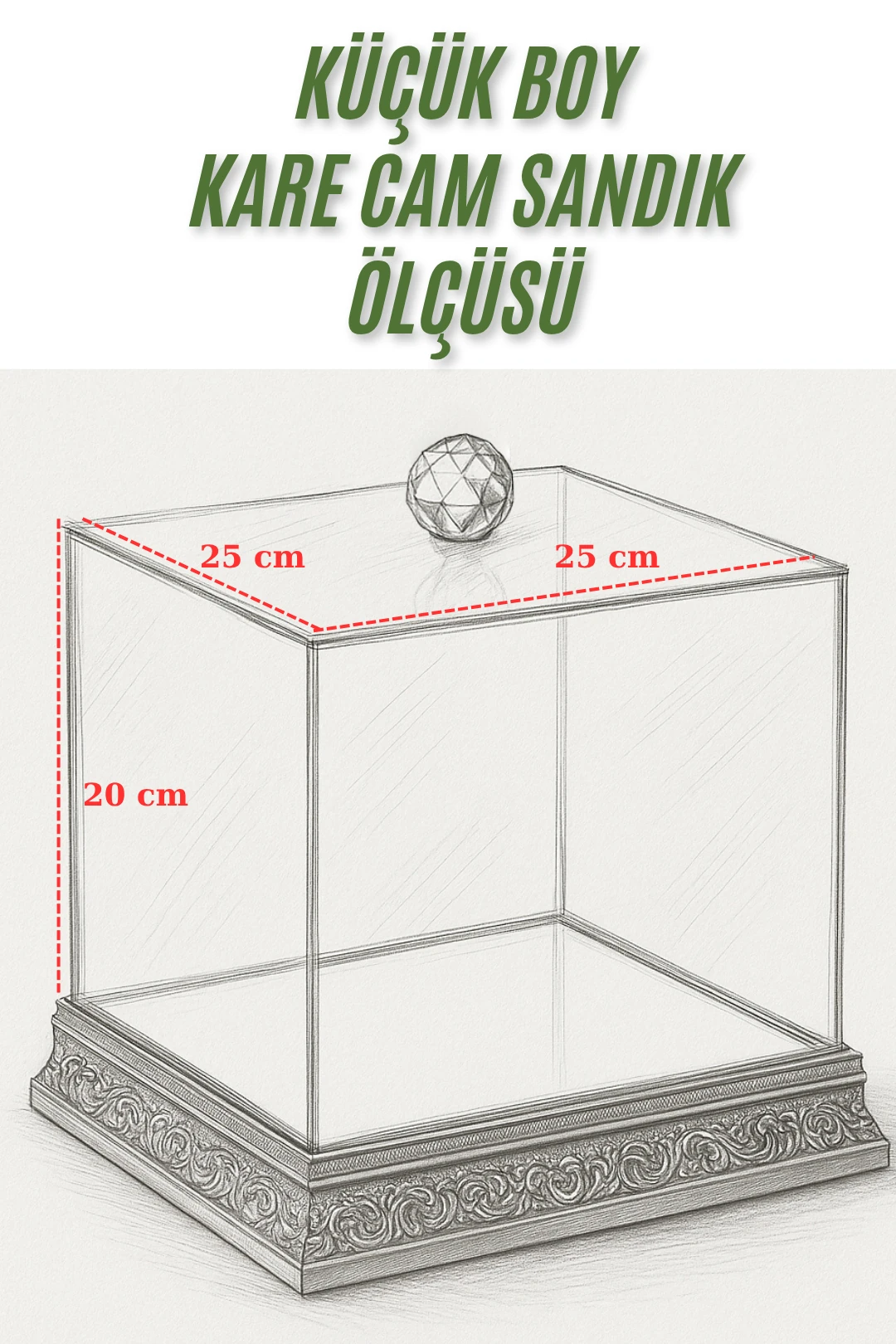 Kare Cam Çeyiz Sandığı - Çeyizlik Cam Kutu - GOLD DESENLİ