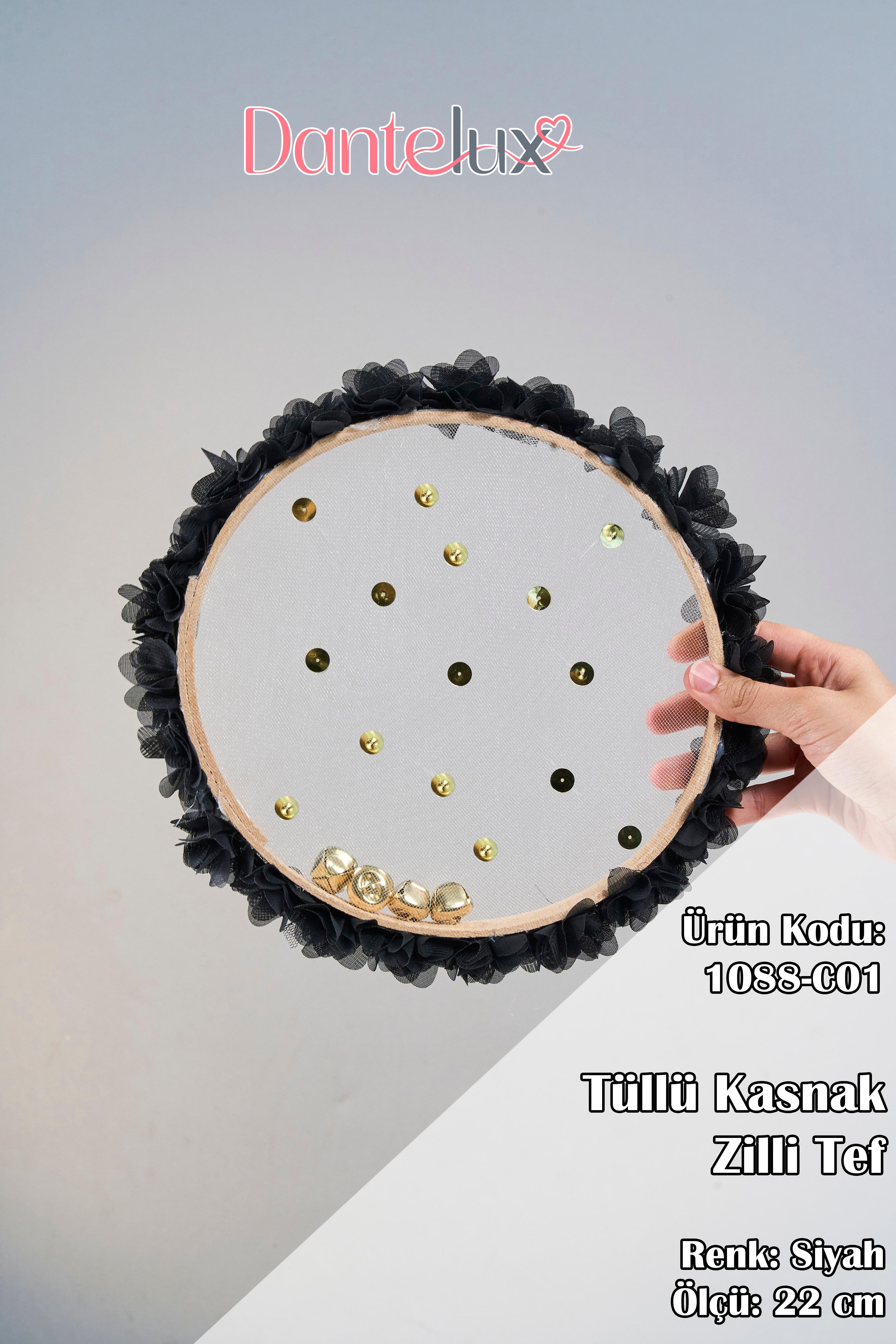 Tüllü Kasnak Tef - Kına Gecesi Nedime Tefi - SİYAH