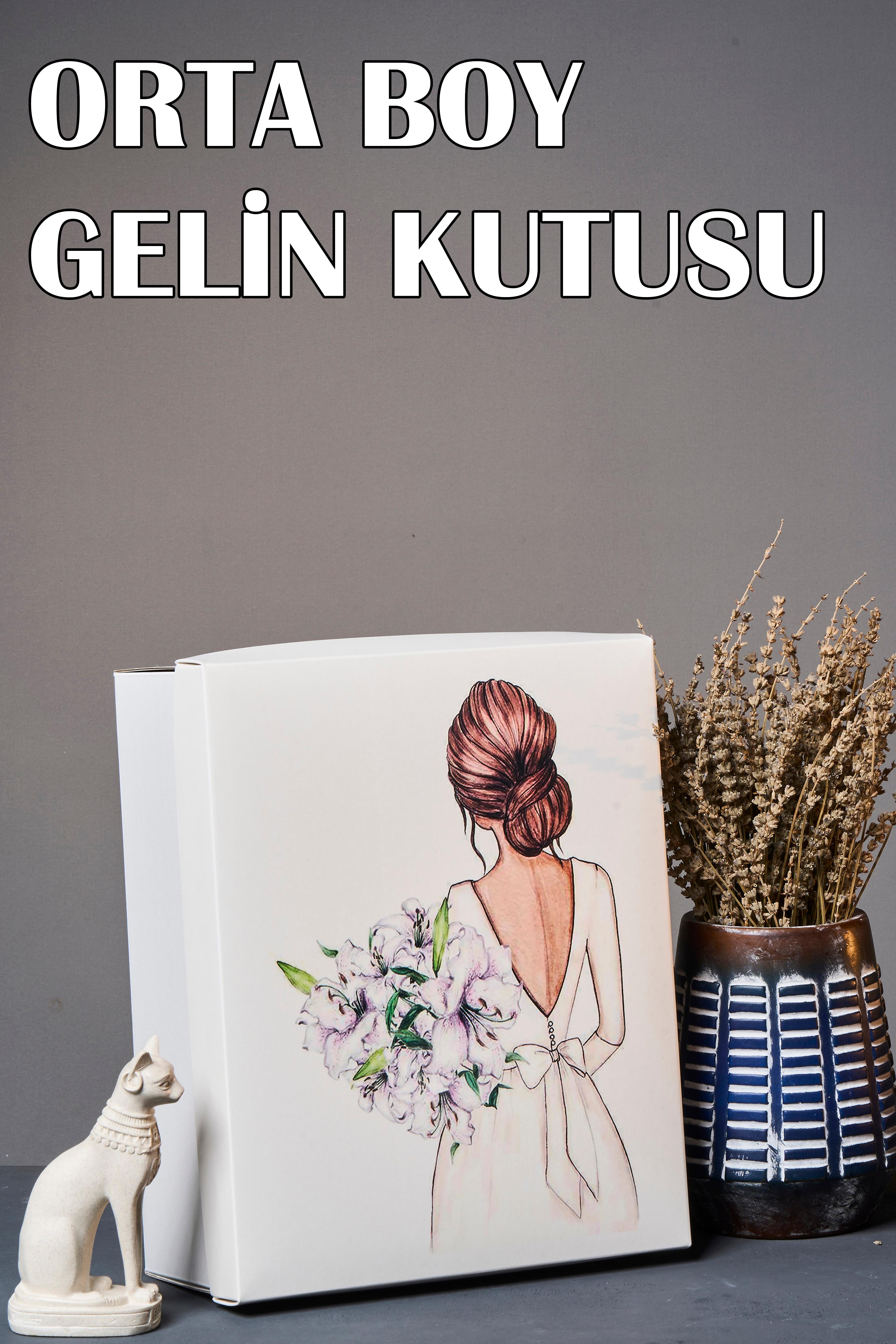 Gelin Figürlü 3'Lü Gelin Kutusu - Orta Boy