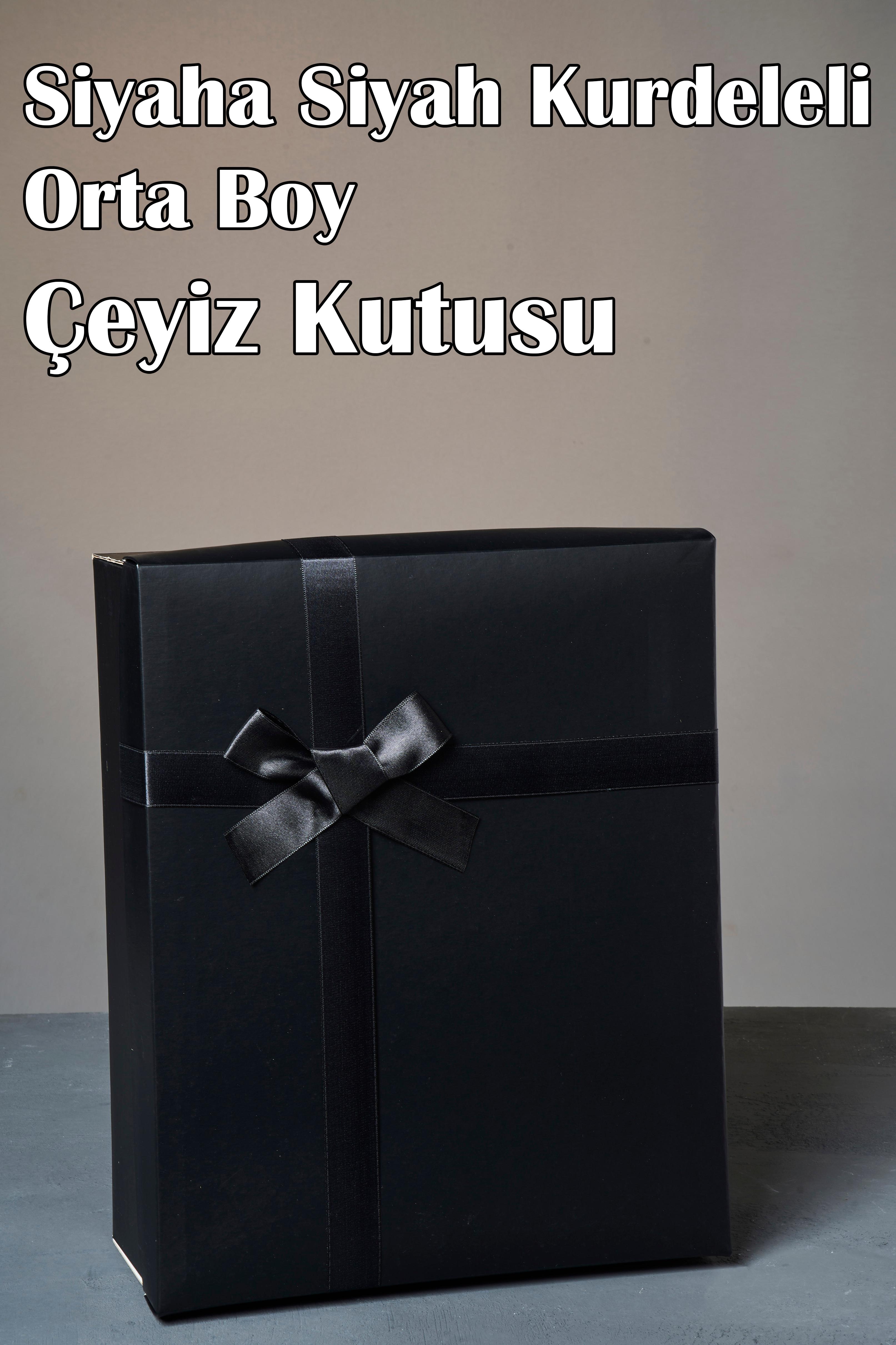 Siyaha Siyah Kurdeleli 3'Lü Damat Kutusu - Orta Boy