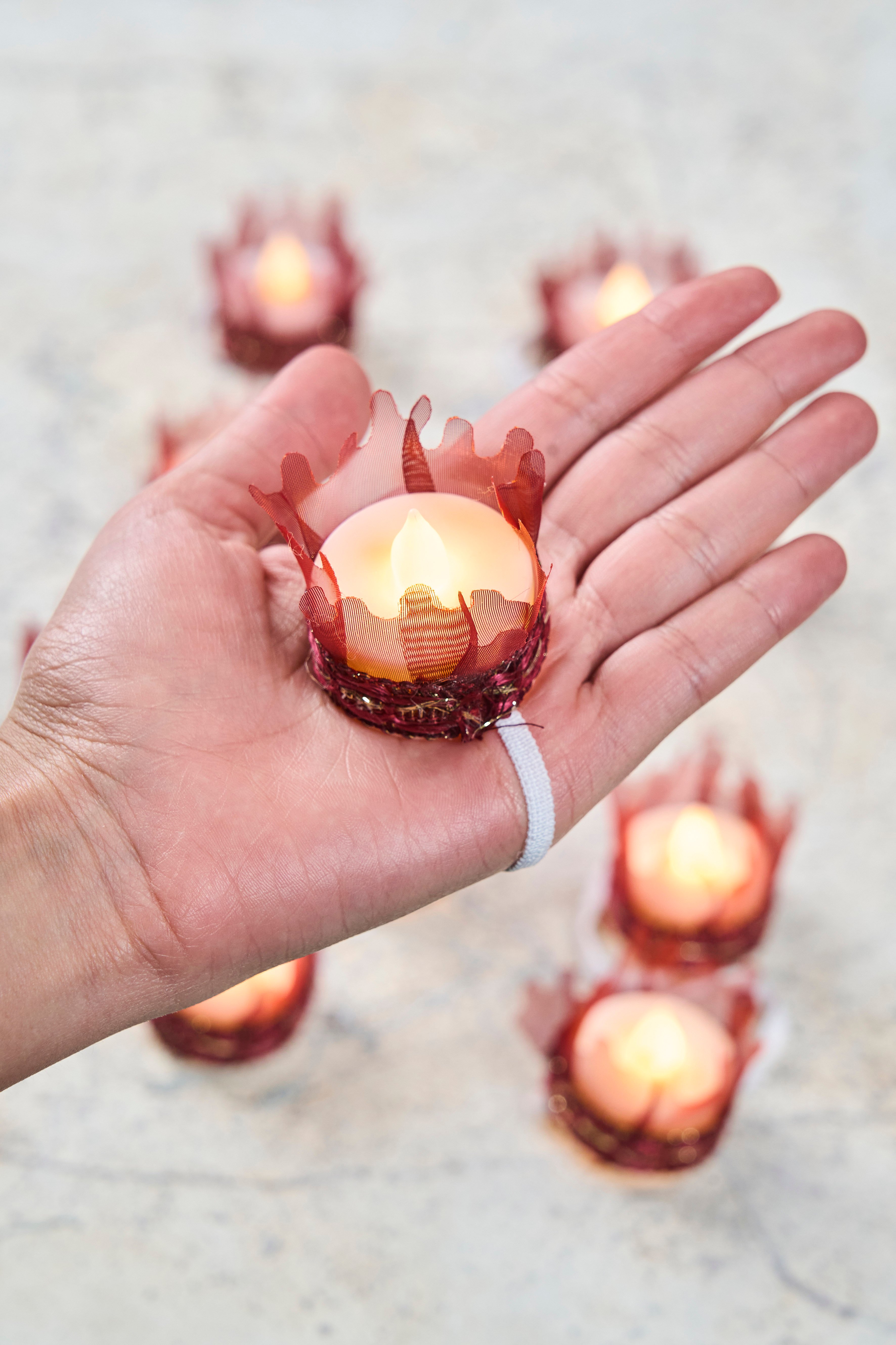 12 Adet Led Süslü Kına Mumu - BORDO