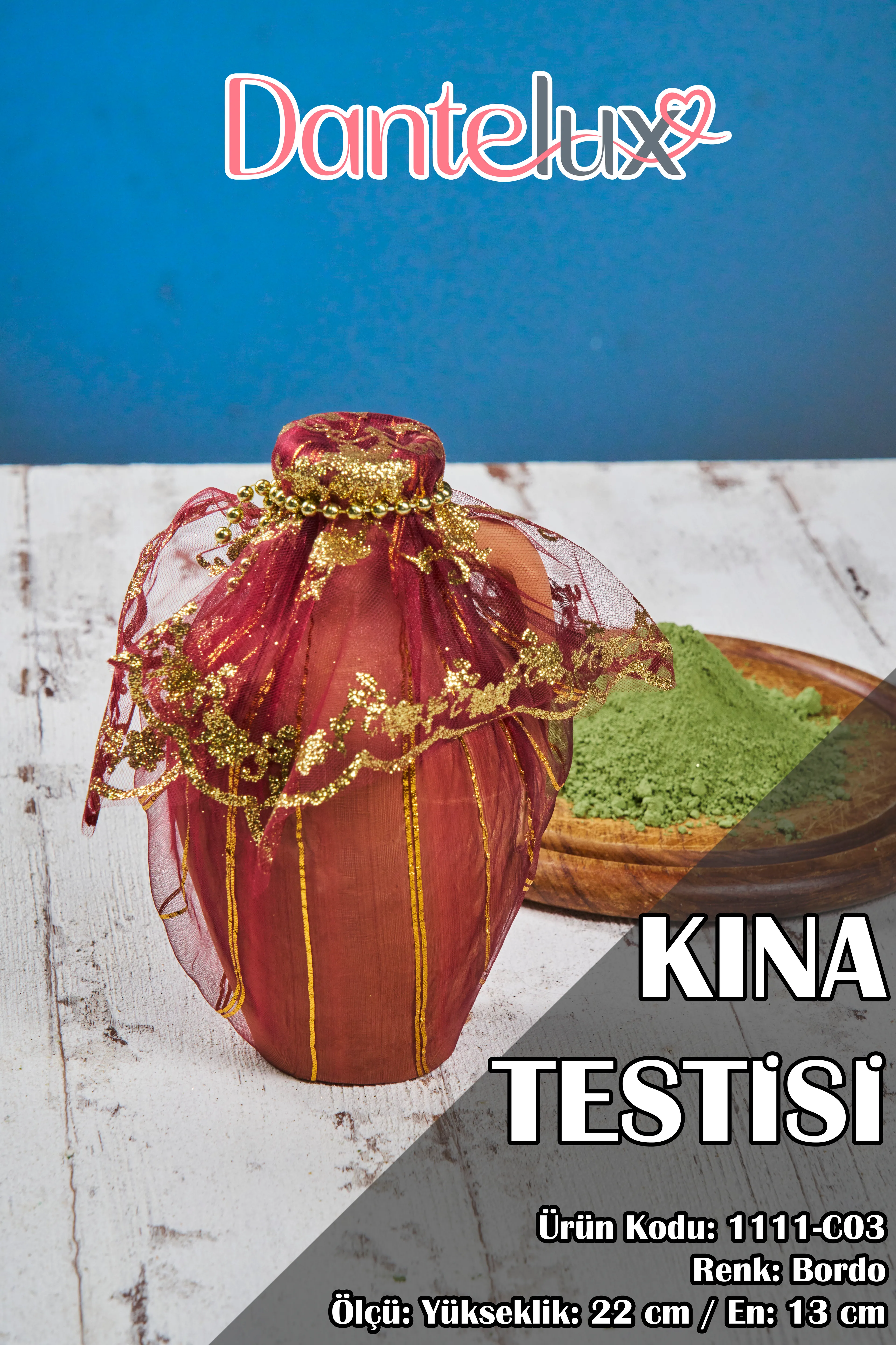 Süslü Kına Testisi (22x13 cm) - BORDO