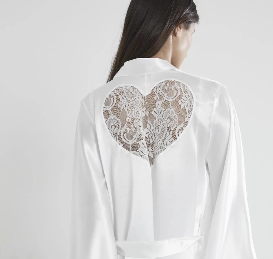 4090 Saten 2'Li Gecelik & Sabahlık - Çeyizlik Fantazi Sabahlık - SINIRLI STOK - EKRU