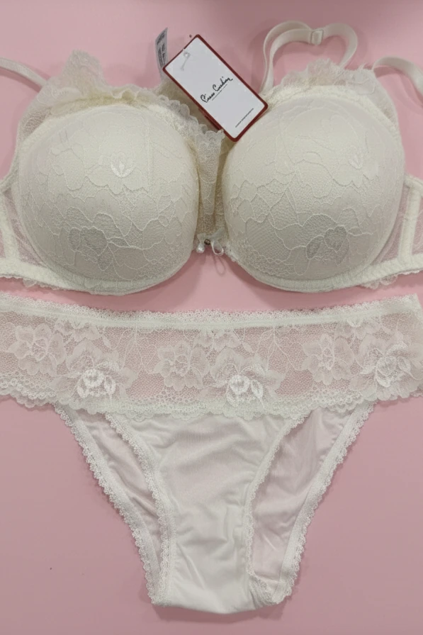 4790 Lyon Dantelli Push Up Sütyen & Kilot Takımı Destekli - Ekru - 85 Beden
