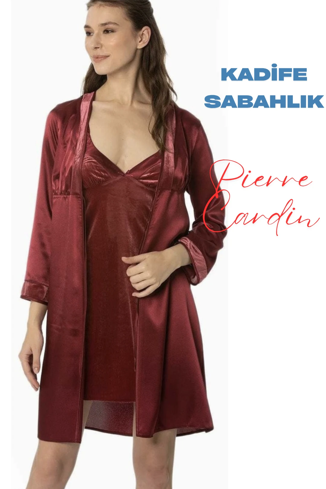 4040 Kadife Sabahlık & Gecelik 2'Li Set - BORDO