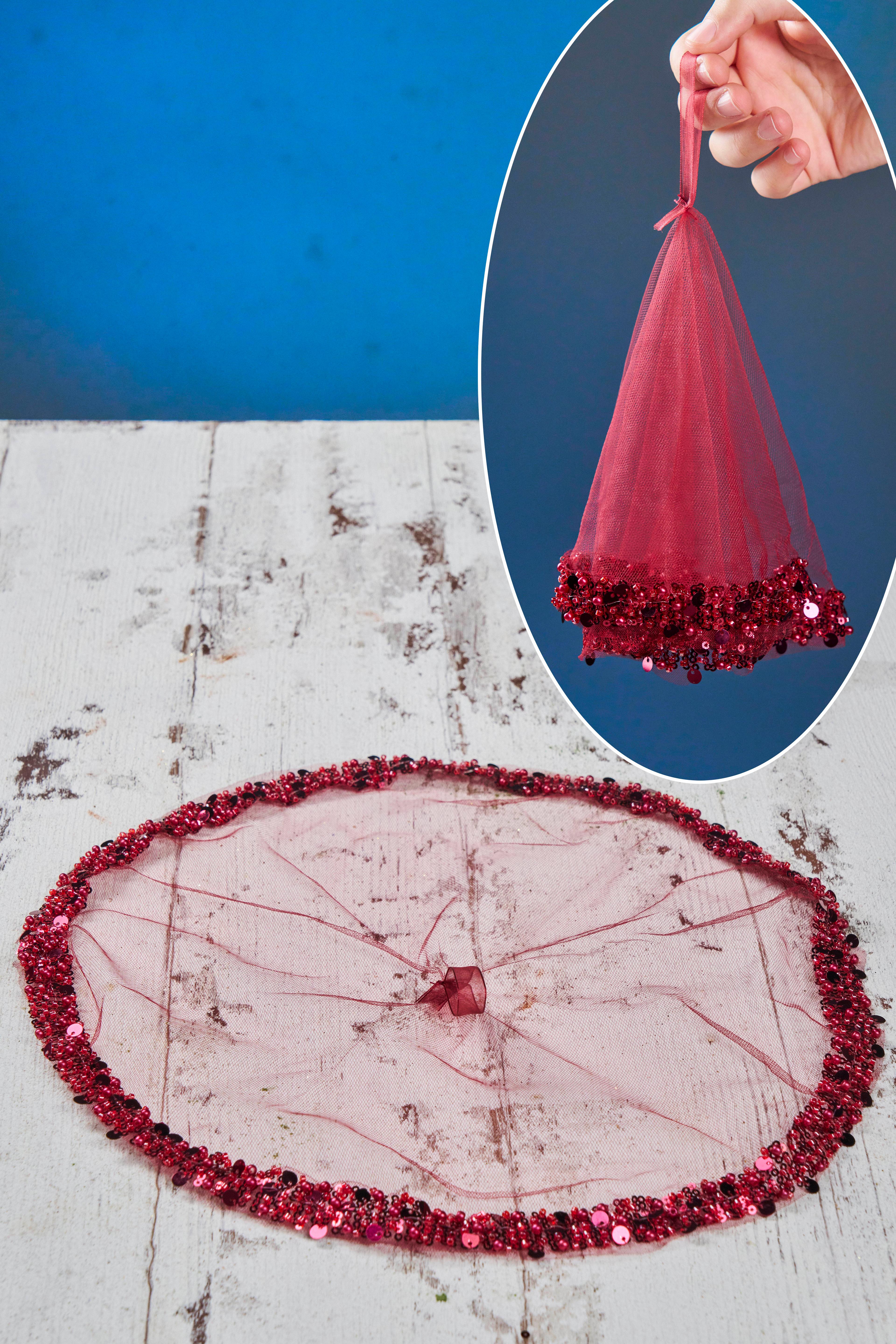 Şerit Pullu Özel Gelin Mendili (1 Adet) 35 cm - BORDO