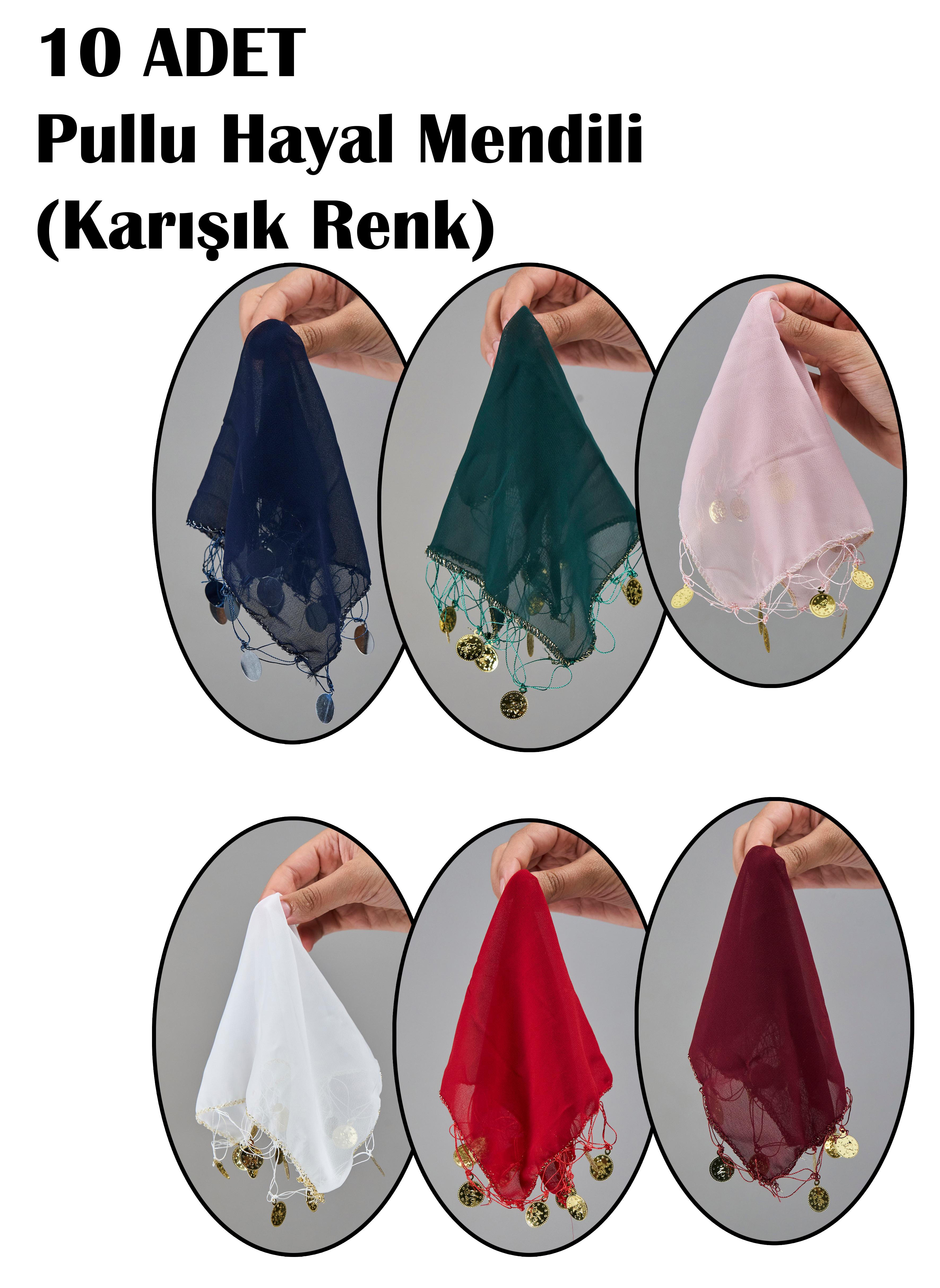 10 Adet Pullu Şifon Halay Mendili - KARIŞIK RENK