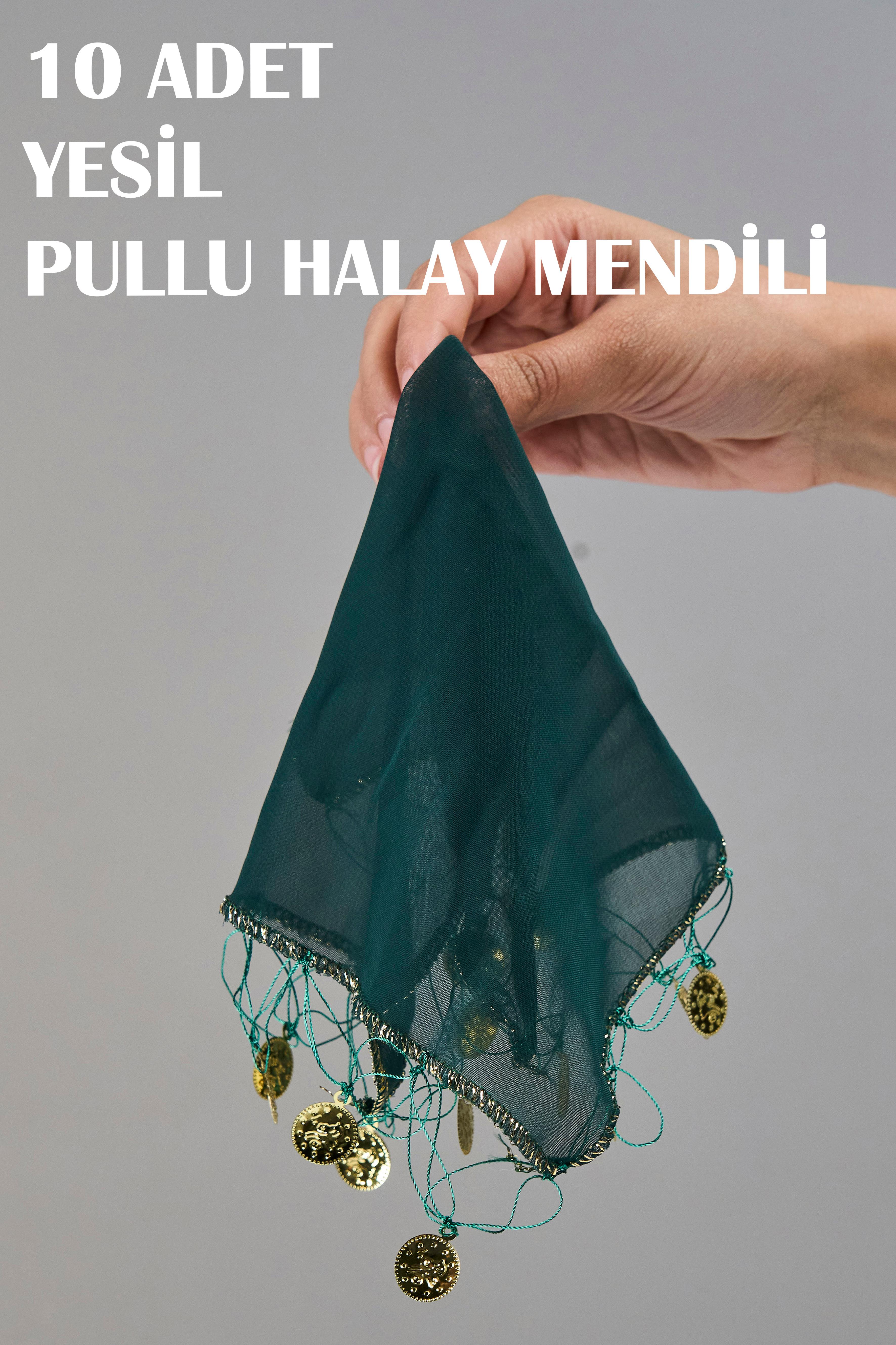 10 Adet Pullu Şifon Halay Mendili - YEŞİL