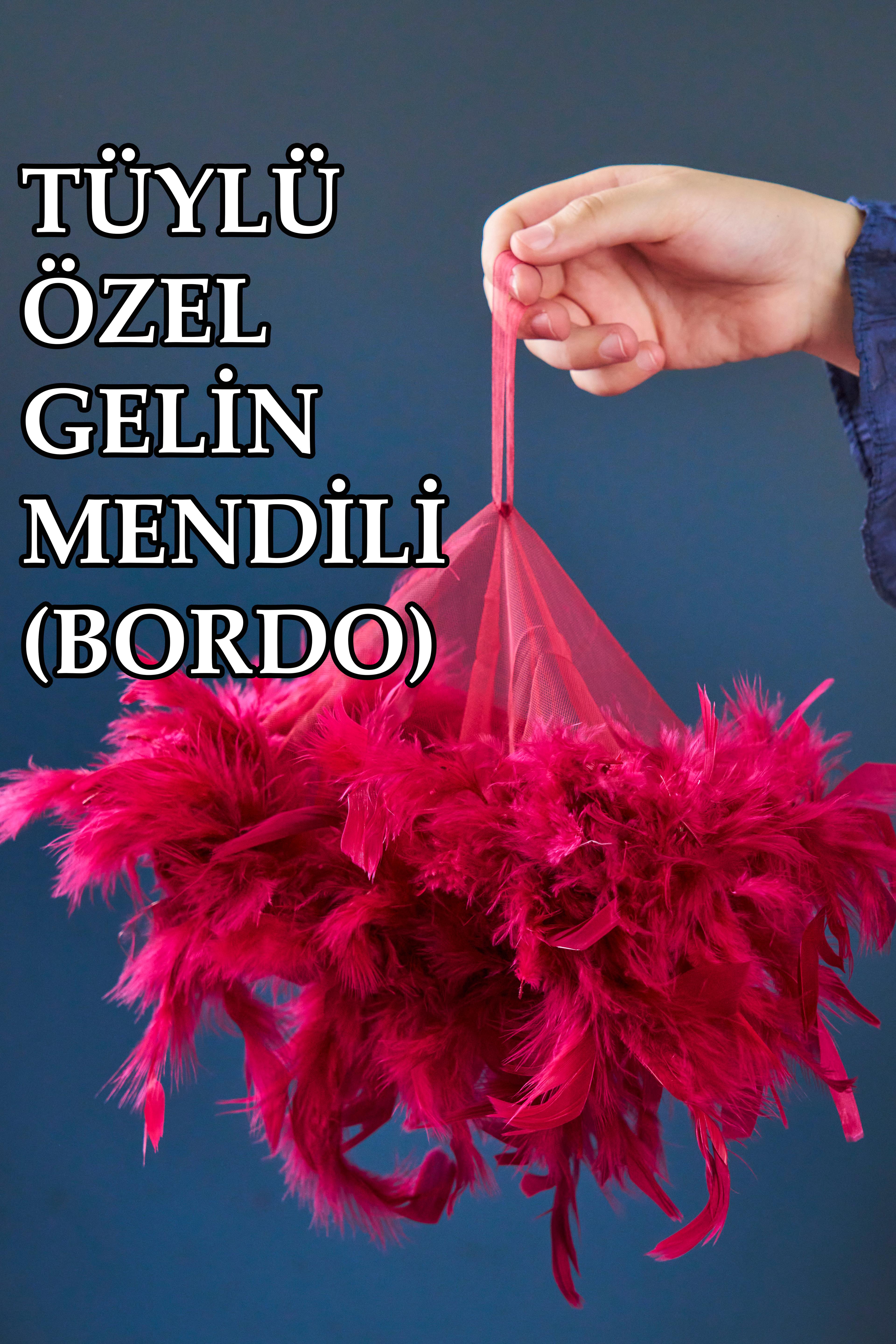 Otriş Tüylü Özel Gelin Mendili (1 Adet) 30 cm - BORDO