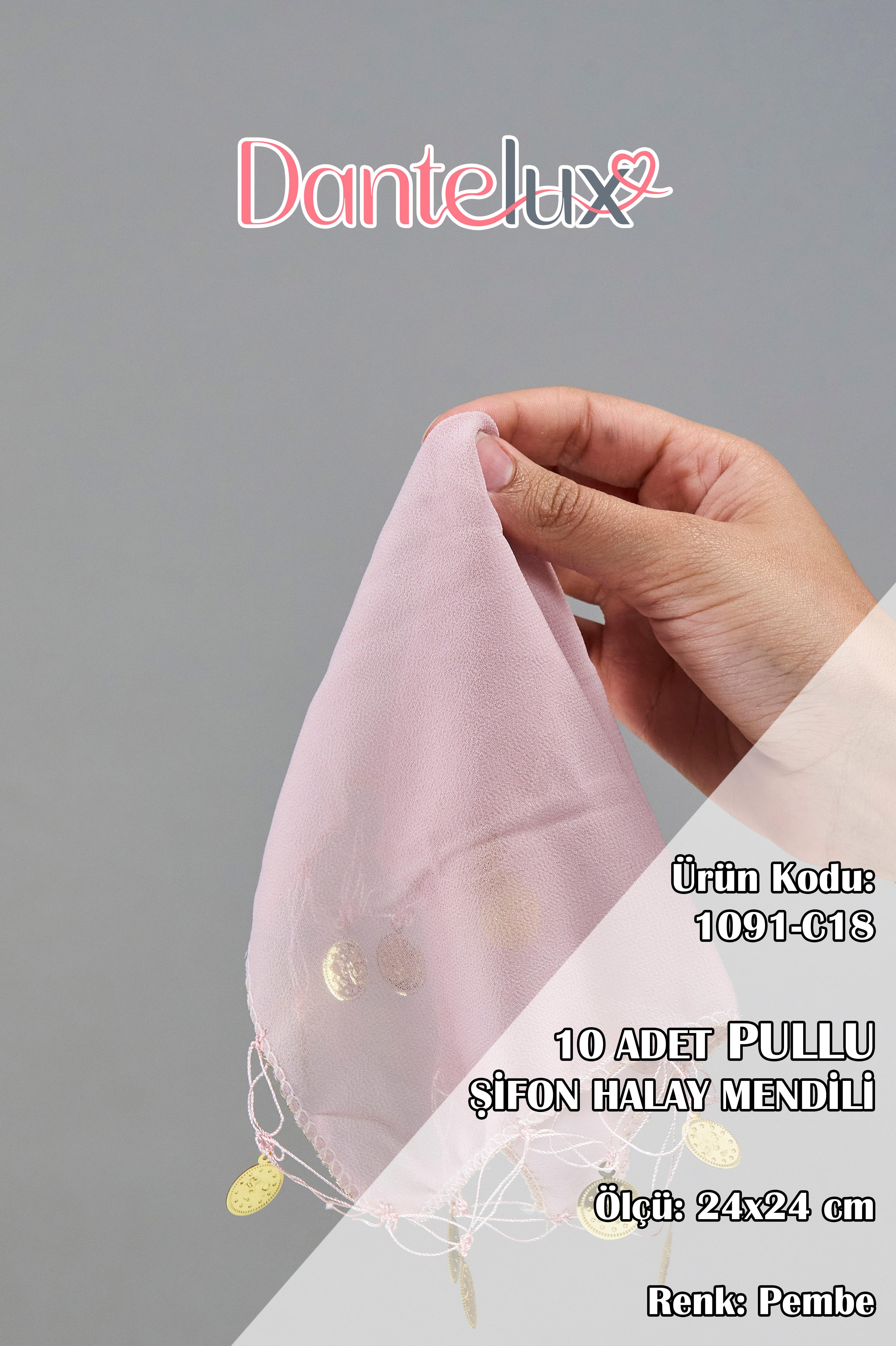 10 Adet Pullu Şifon Halay Mendili - PEMBE