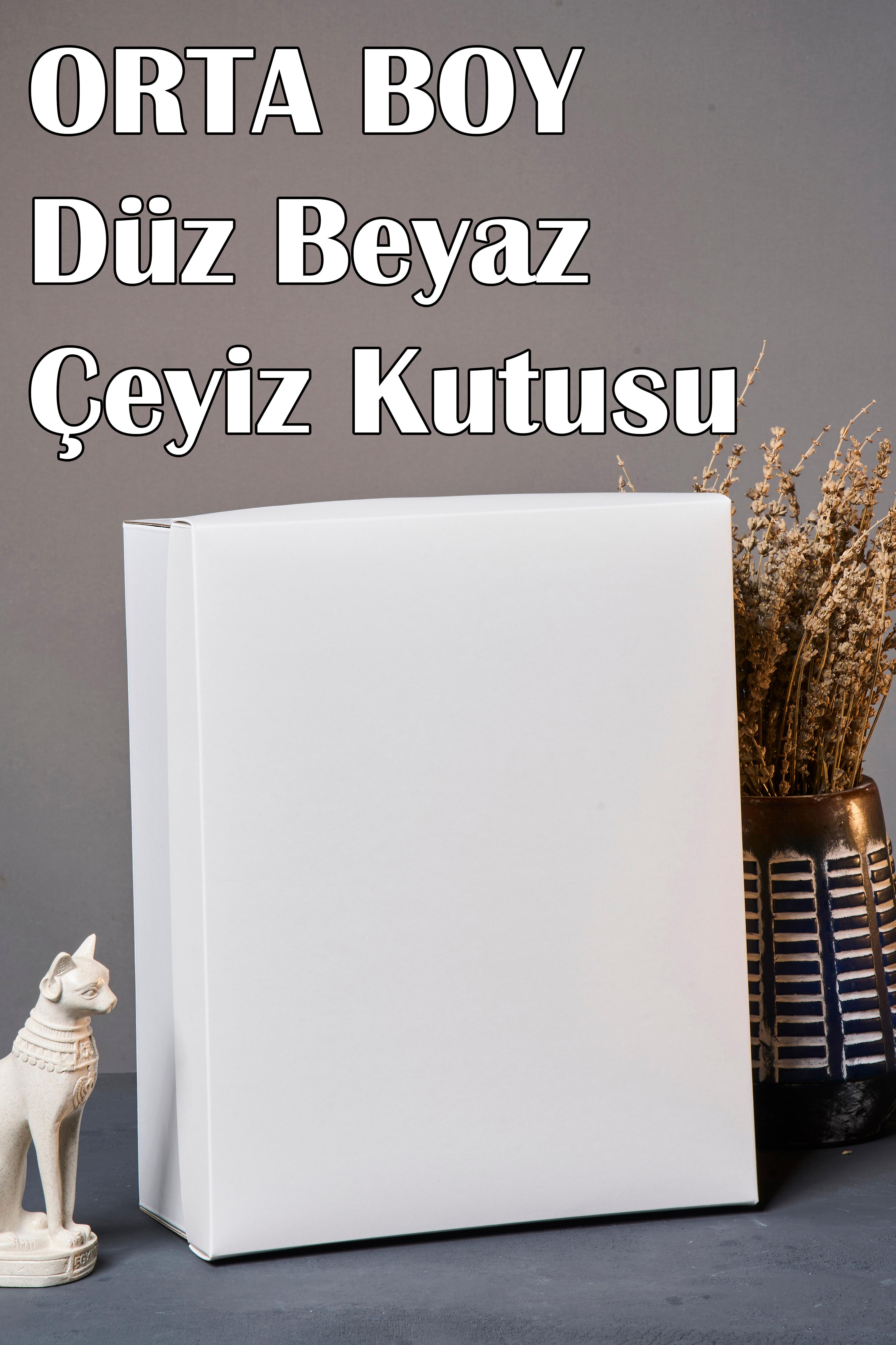 Düz Beyaz 3'Lü Çeyiz Kutusu - Orta Boy