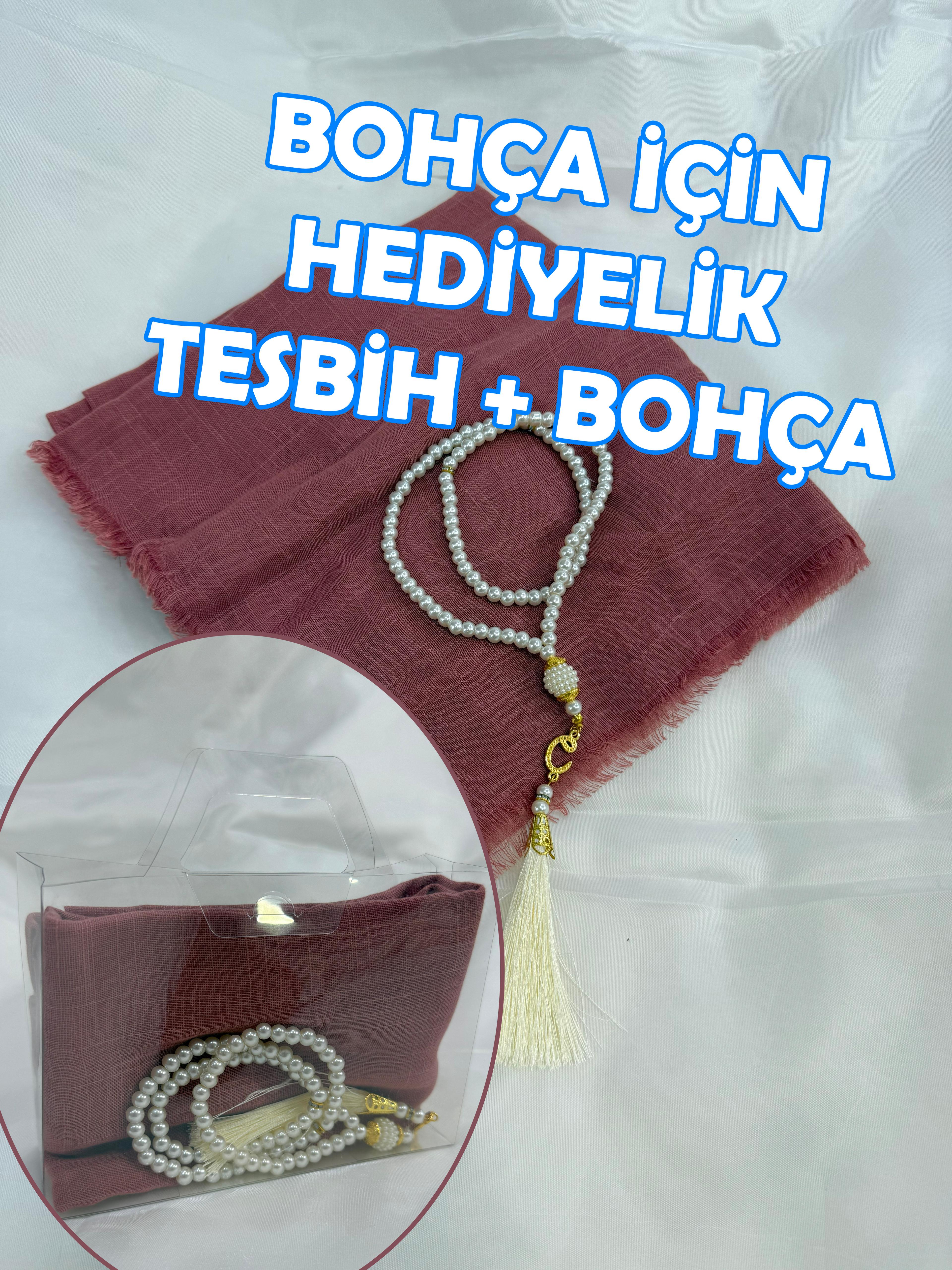 Bohça İçin Hediyelik (Tesbih + Tülbent) Şeffaf Çanta İçinde - HARDAL