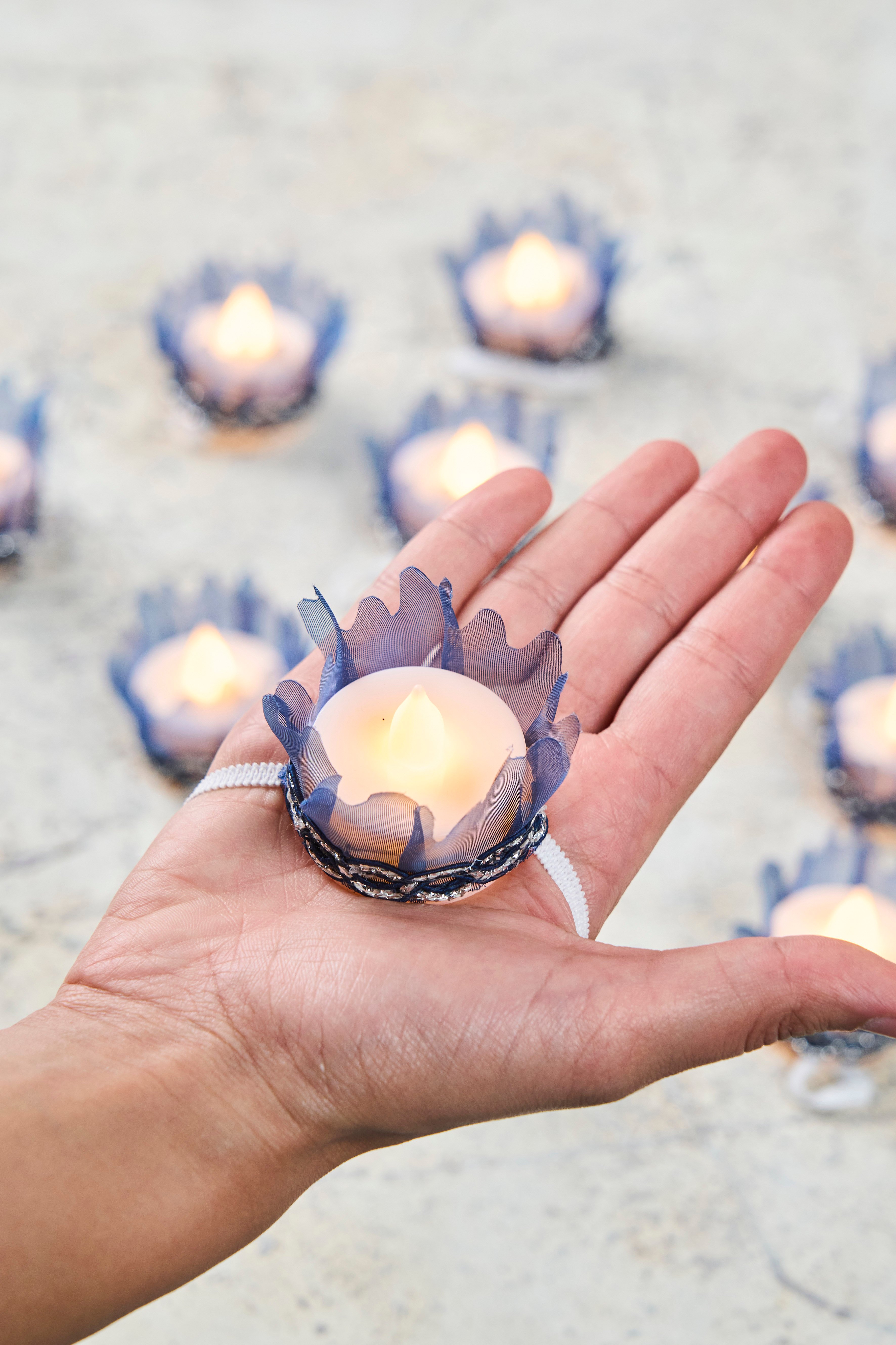 12 Adet Led Süslü Kına Mumu - LACİVERT